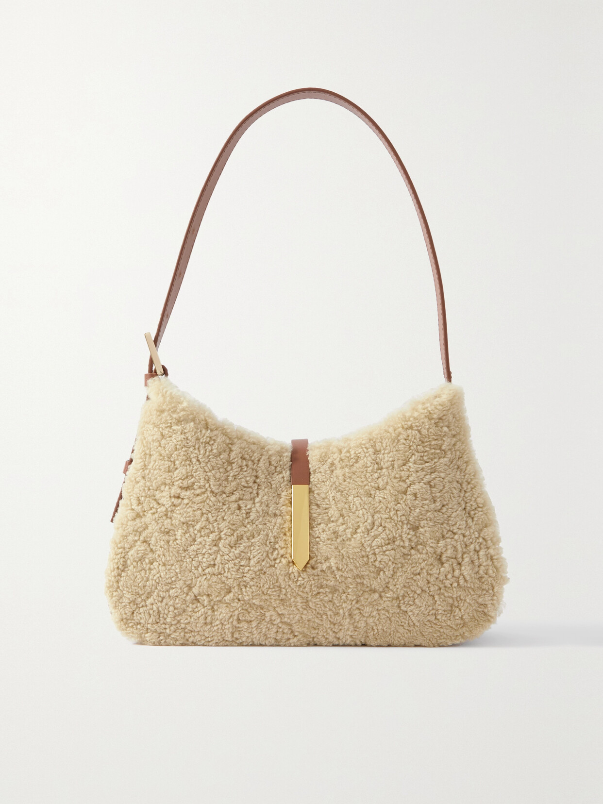 DeMellier - + Net Sustain Tokyo Shearling-trimmed Leather Shoulder Bag - Brown