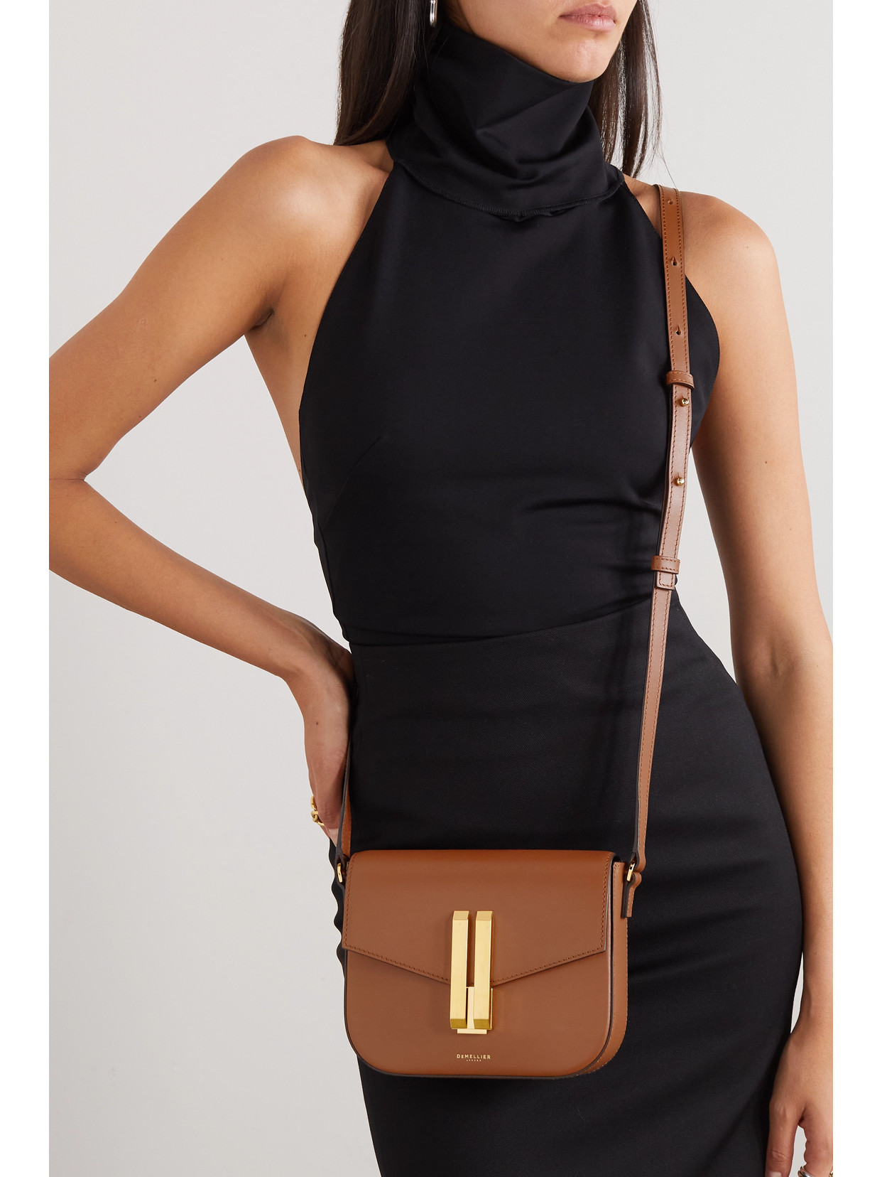 Demellier Vancouver Small Leather Shoulder Bag In Brown