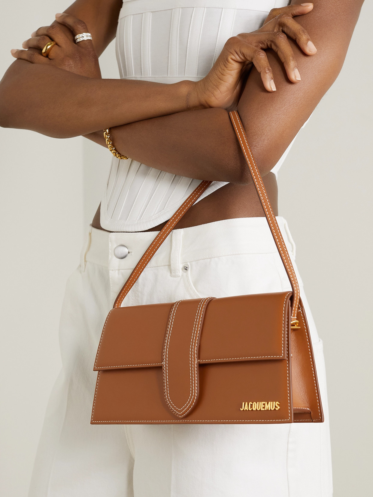 Jacquemus The Long Bambino Leather Shoulder Bag In Brown