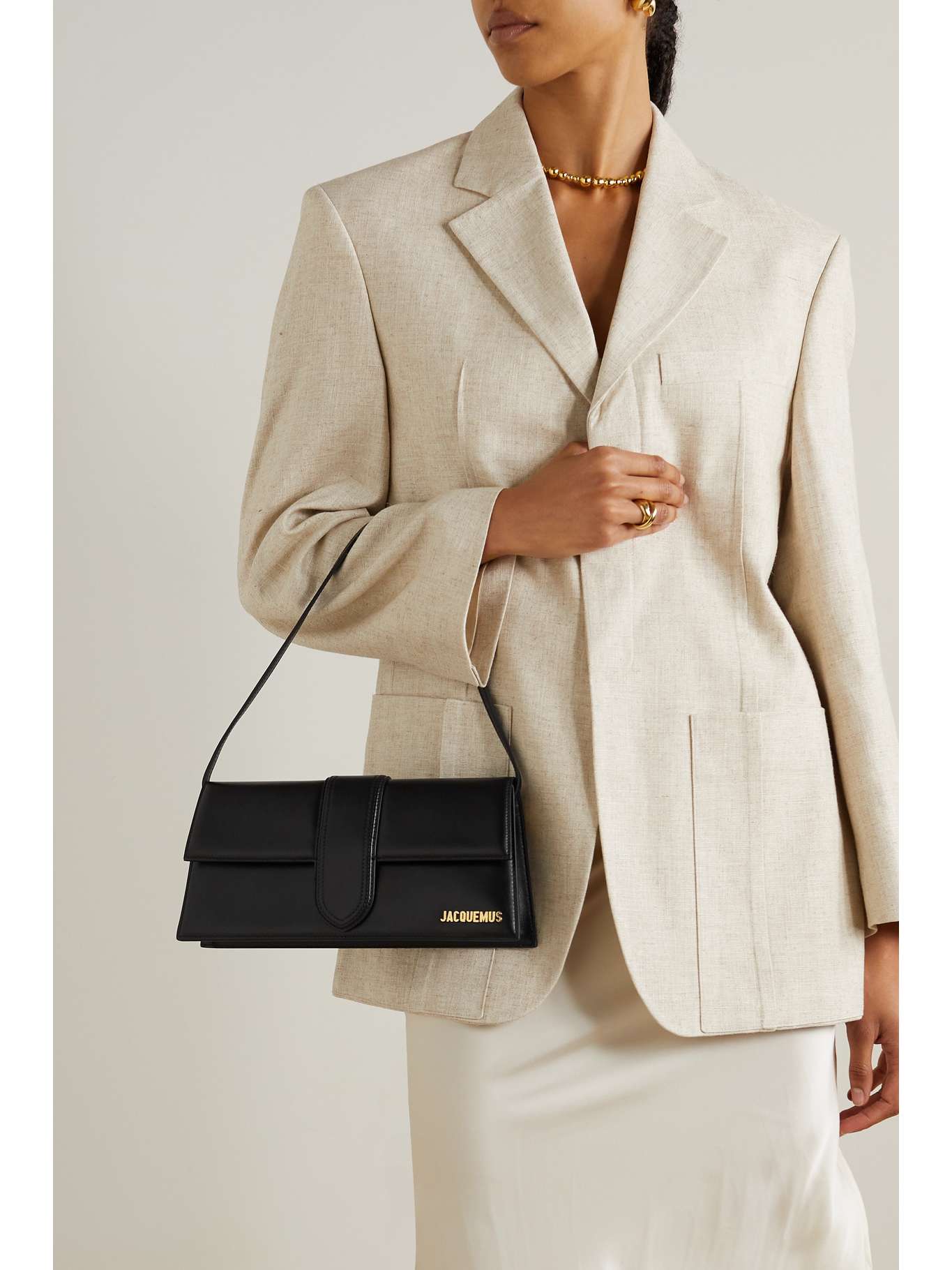 JACQUEMUS Le Bambino Long leather shoulder bag NETAPORTER