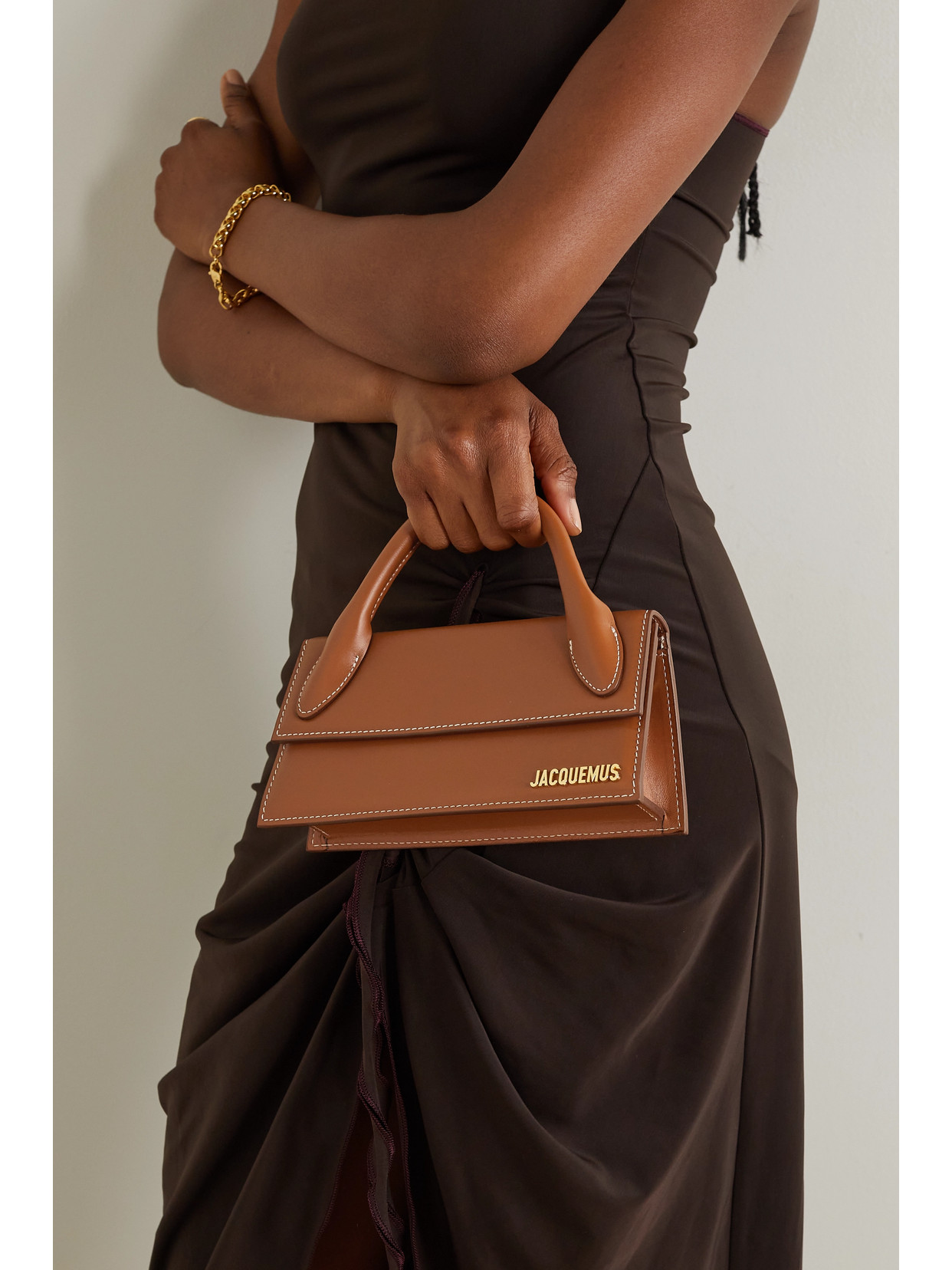 Shop Jacquemus The Chiquito Long Leather Tote In Brown