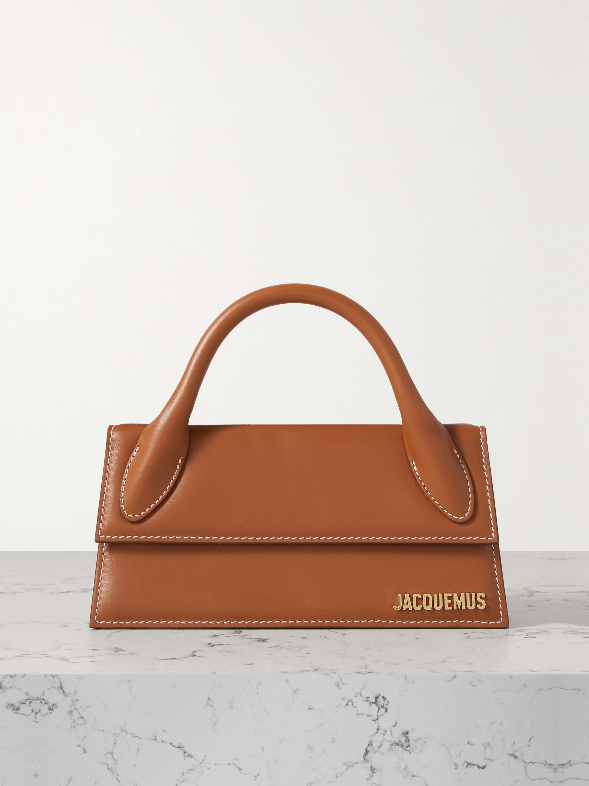 Jacquemus Le Chiquito Long Leather Top Handle Bag In Brown