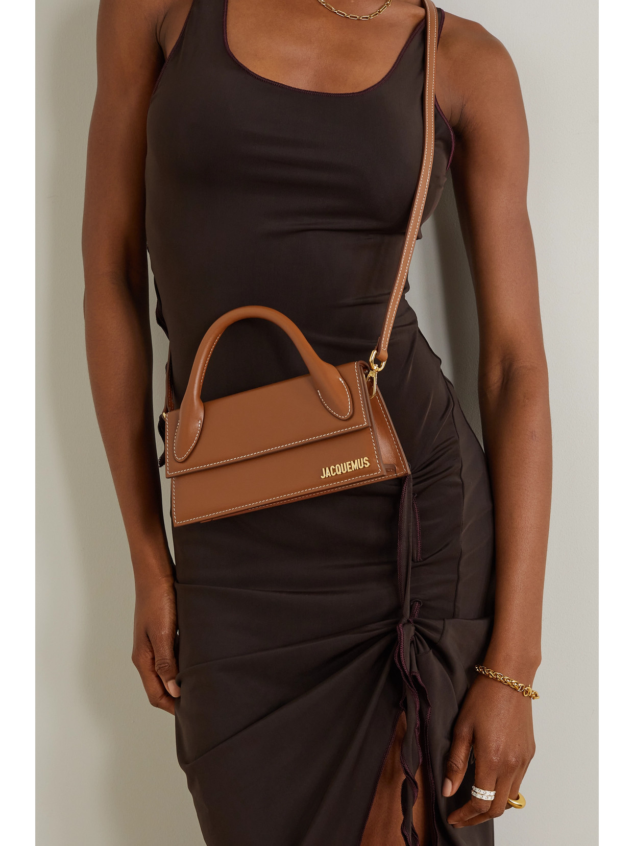 Shop Jacquemus Le Chiquito Long Leather Tote In Brown