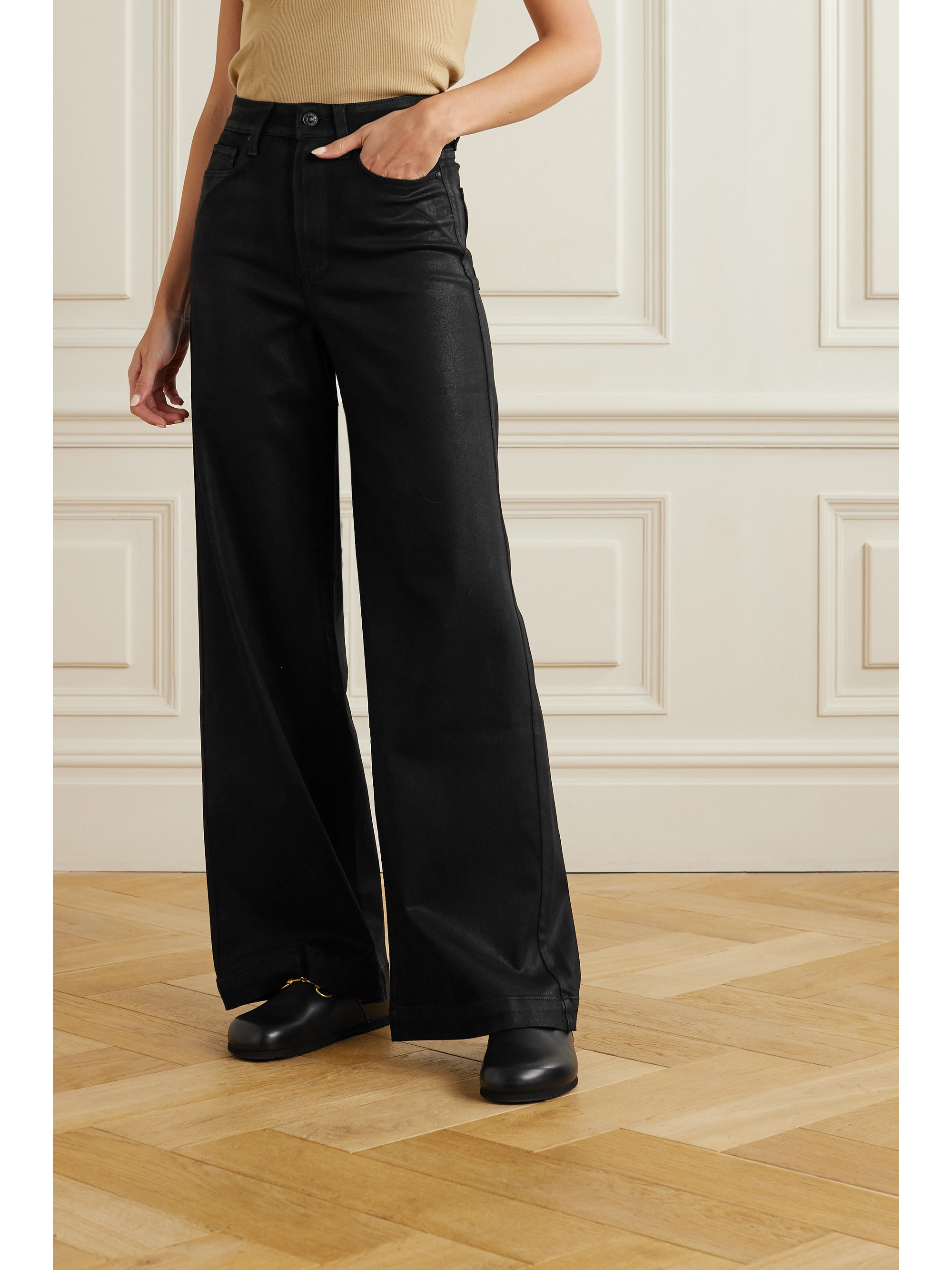 PAIGE - Harper high-rise coated wide-leg jeans | Plush