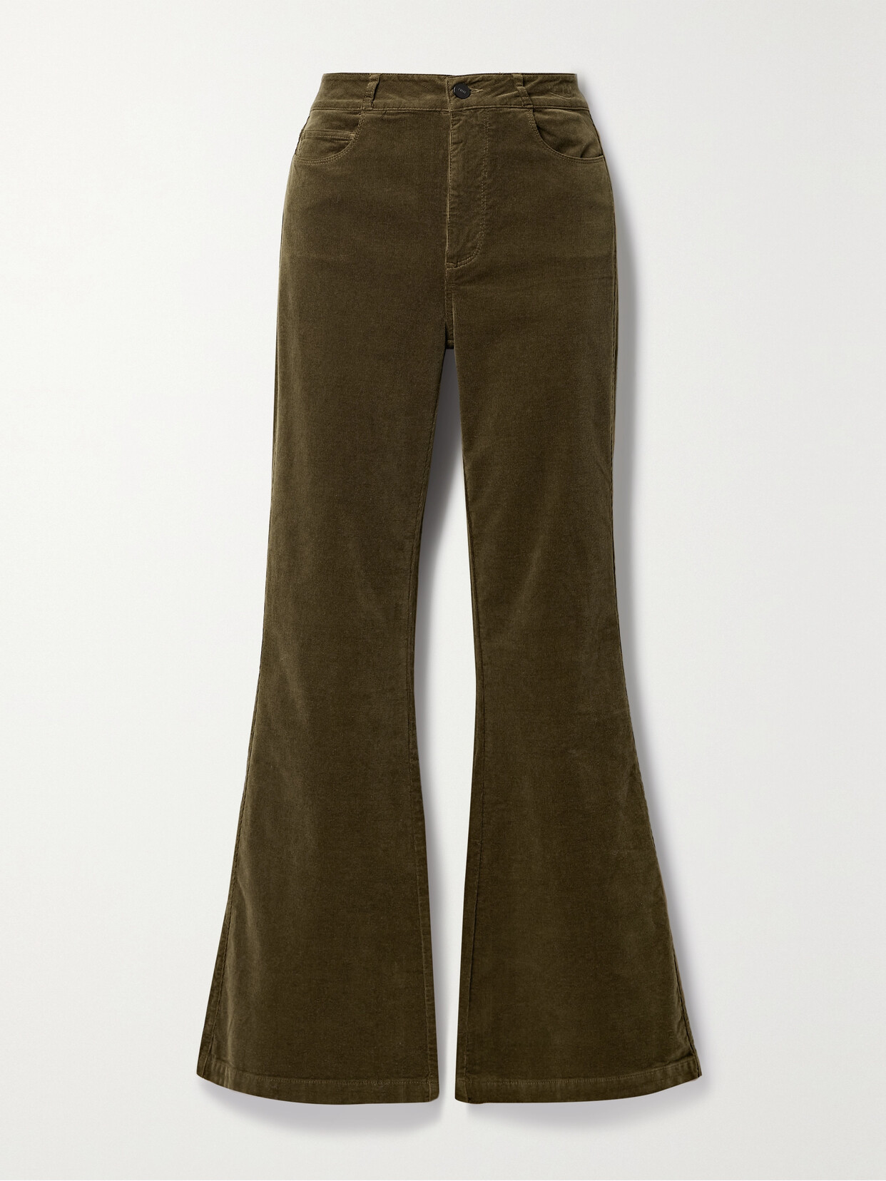 Shop Paige Genevieve Cotton-blend Velvet Flared Pants In Green