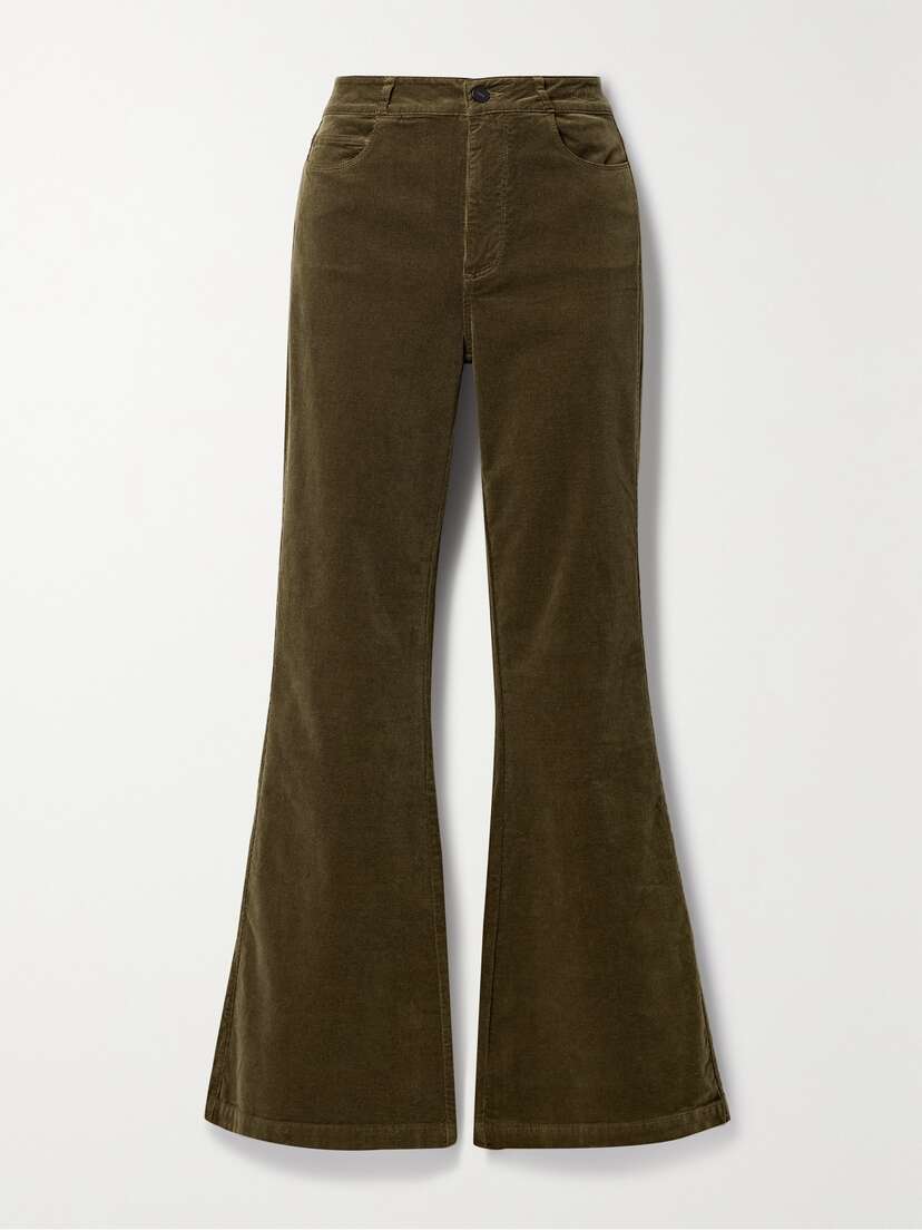 PAIGE Genevieve Cotton-blend Velvet Flared Pants
