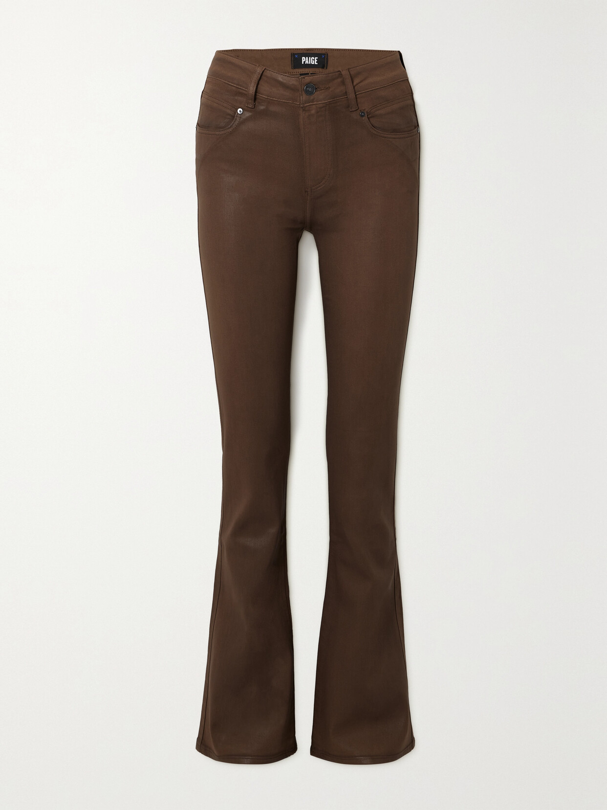 Shop Paige Laurel Canyon High-rise Coated Flared Jeans In Brown