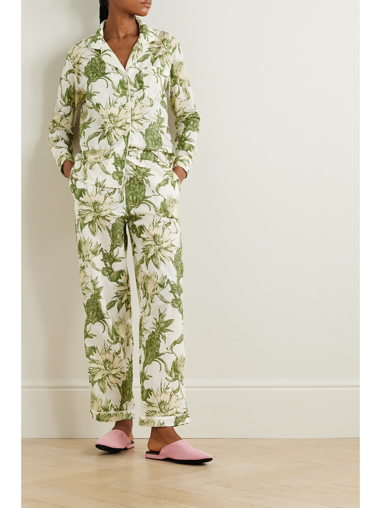 Shop Desmond & Dempsey + Net Sustain Printed Organic Cotton Pajama Set In Green