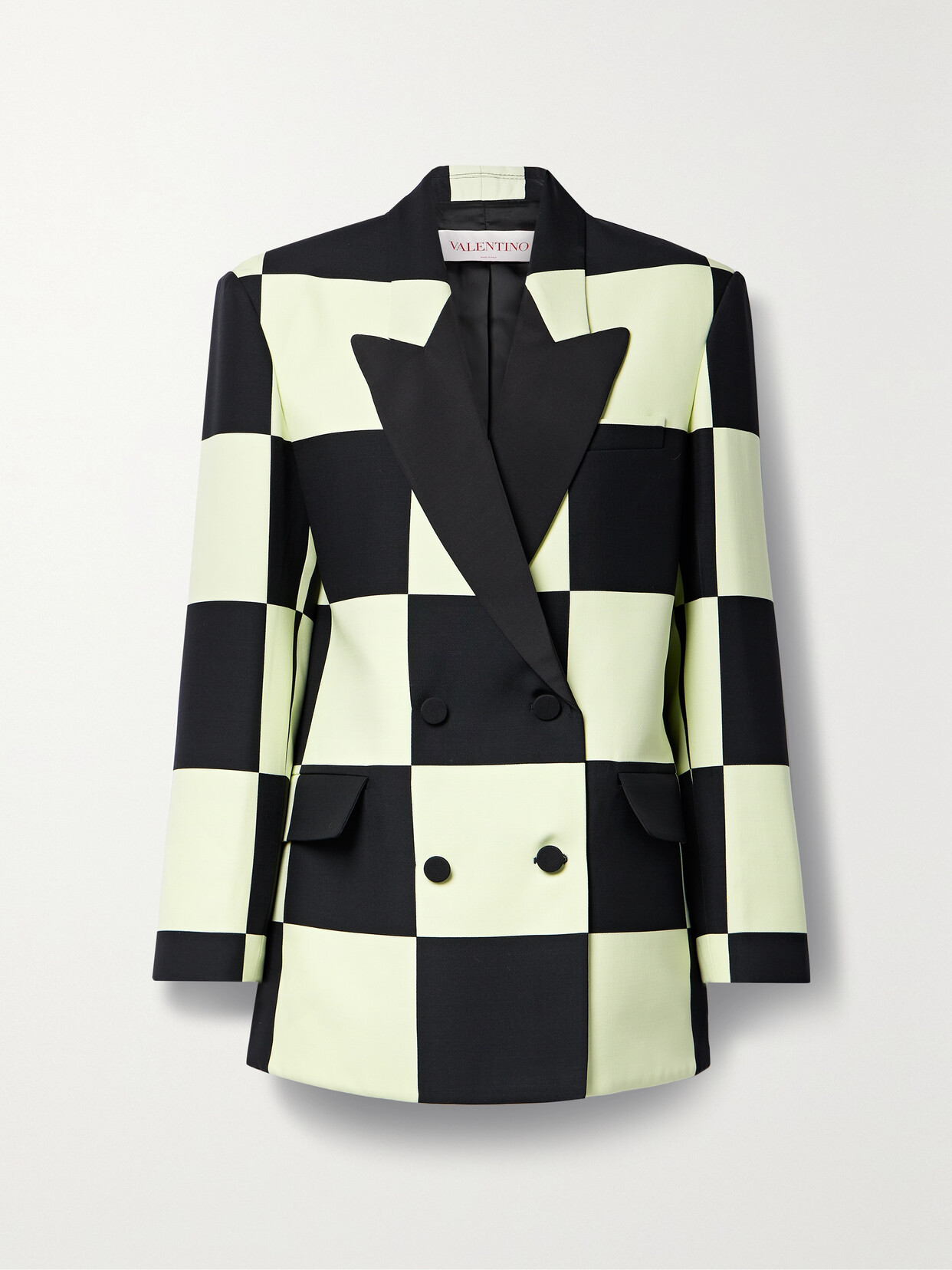 Valentino Double-breasted Checked Wool-blend Blazer In Yellow