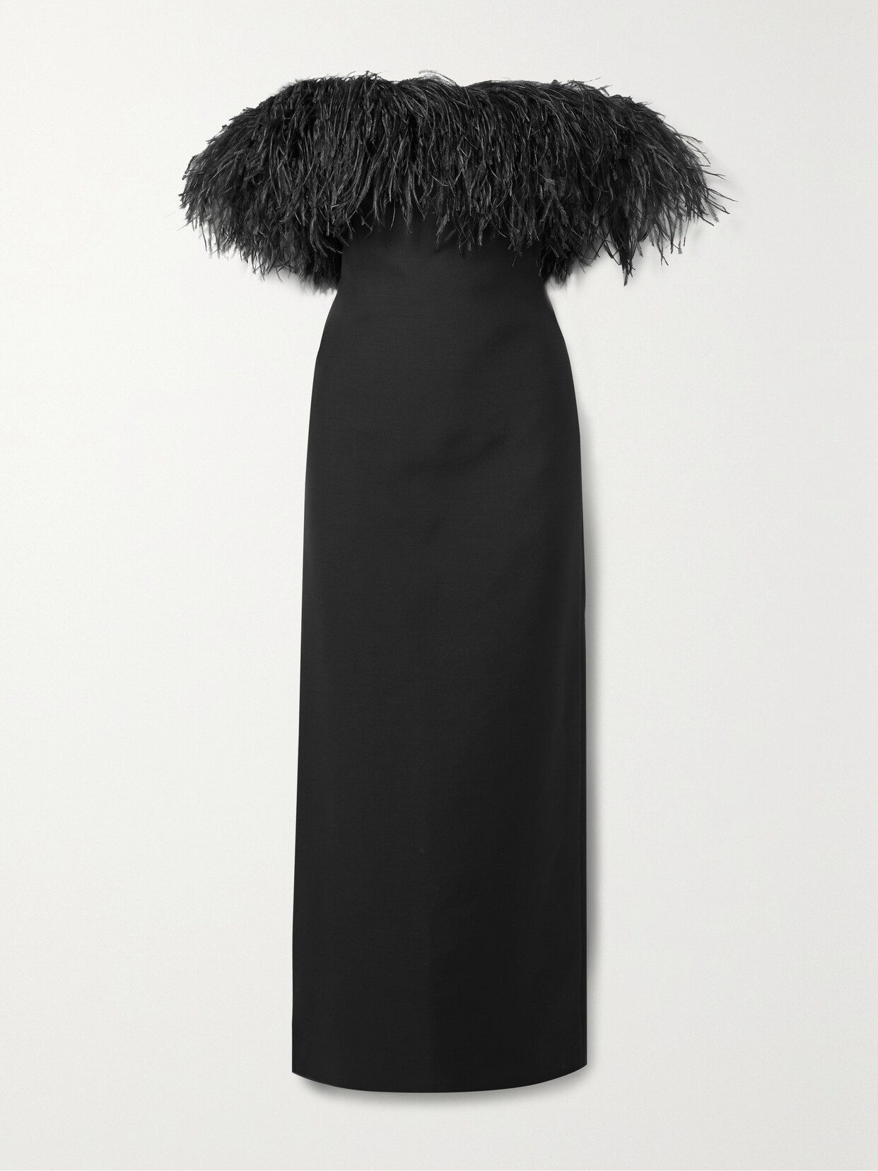 Valentino Off-the-shoulder Feather-trimmed Wool And Silk-blend Crepe Gown In Black