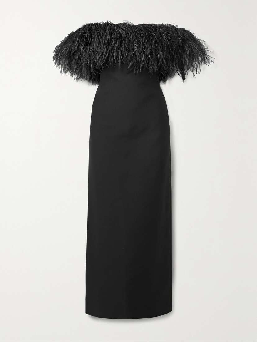 Valentino Garavani Off-the-shoulder Feather-trimmed Wool And Silk-blend Crepe Gown