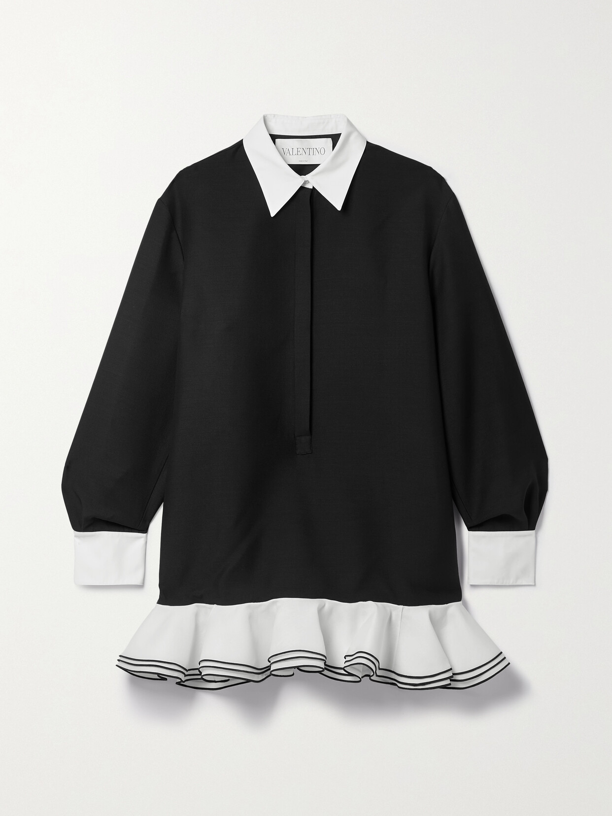 Valentino Garavani Ruffled Wool And Silk-blend Mini Dress - Black