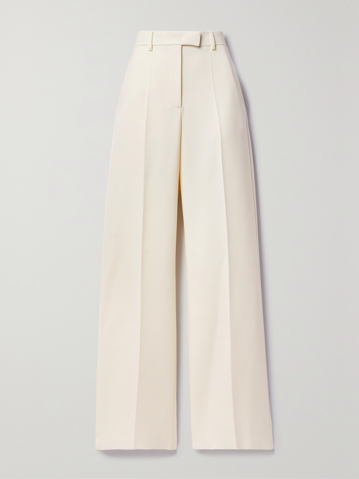 Valentino Pleated Wool-blend Crepe Wide-leg Trousers In Ecru