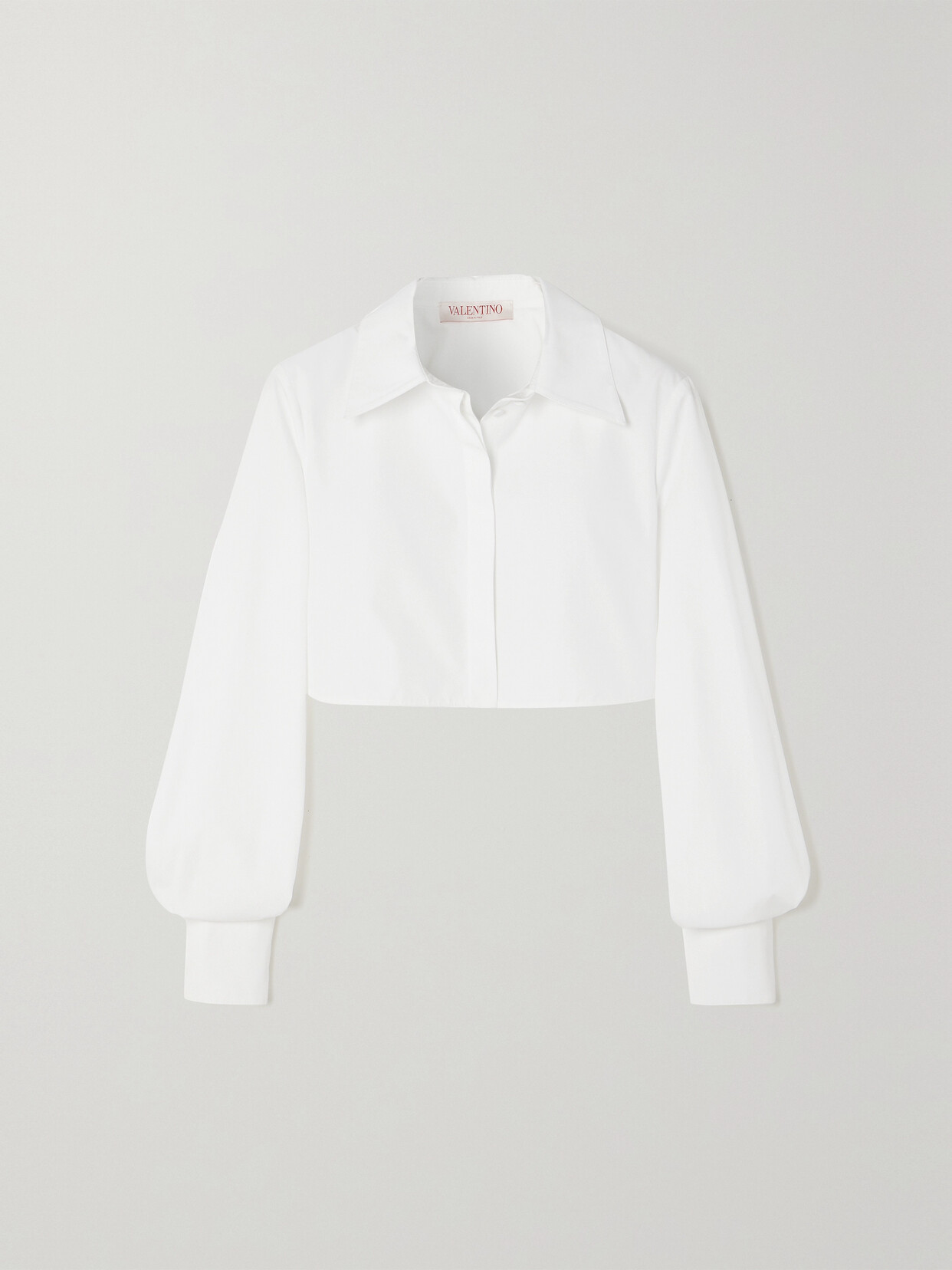 Shop Valentino Cropped Cotton-poplin Shirt In White