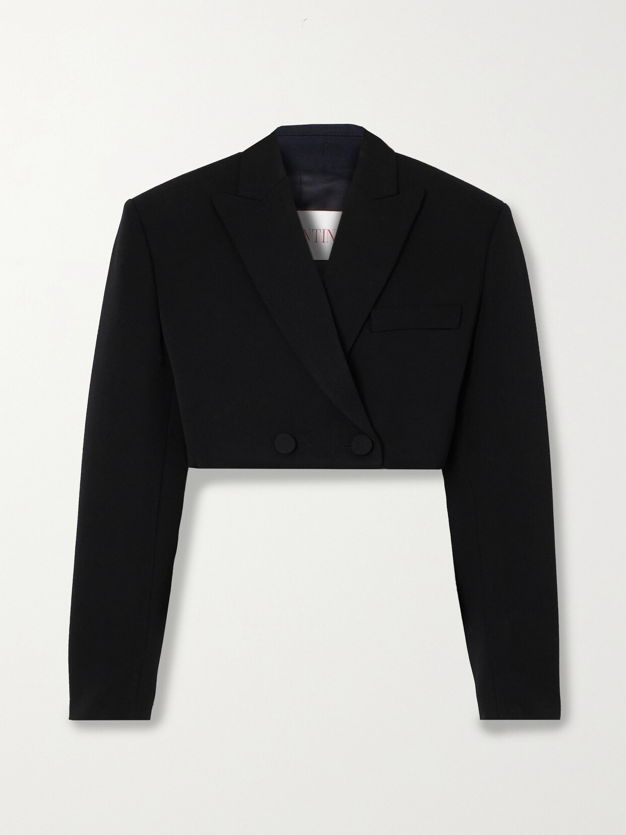 Valentino Double-breasted Cropped Wool Blazer In Black