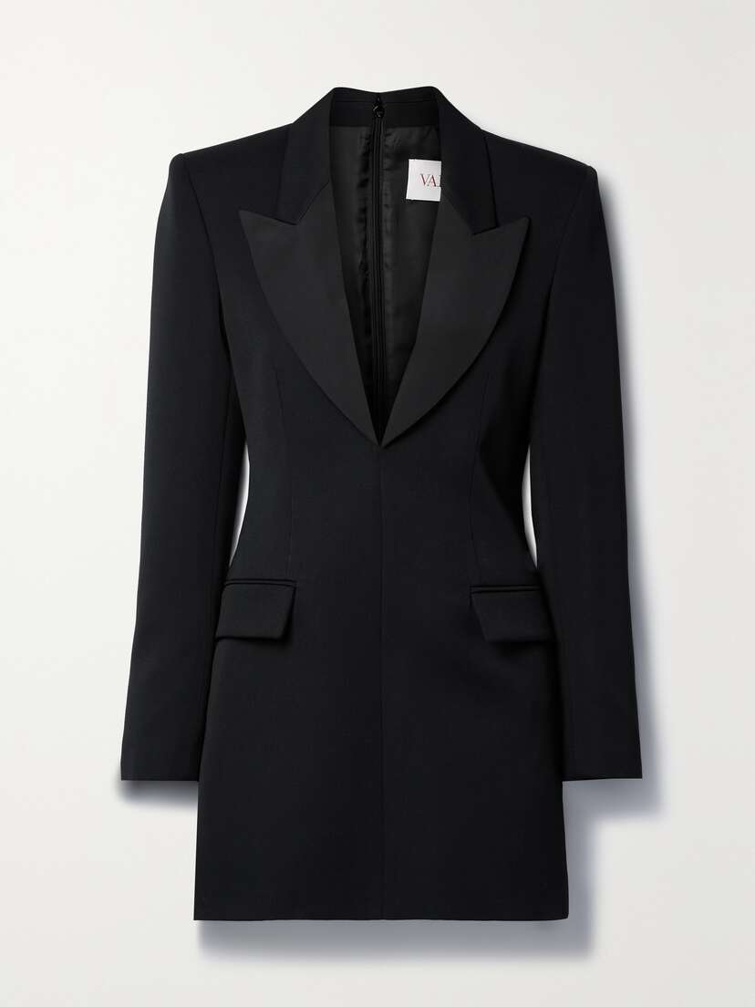 Valentino Garavani Faille-trimmed Grain De Poudre Wool Mini Dress