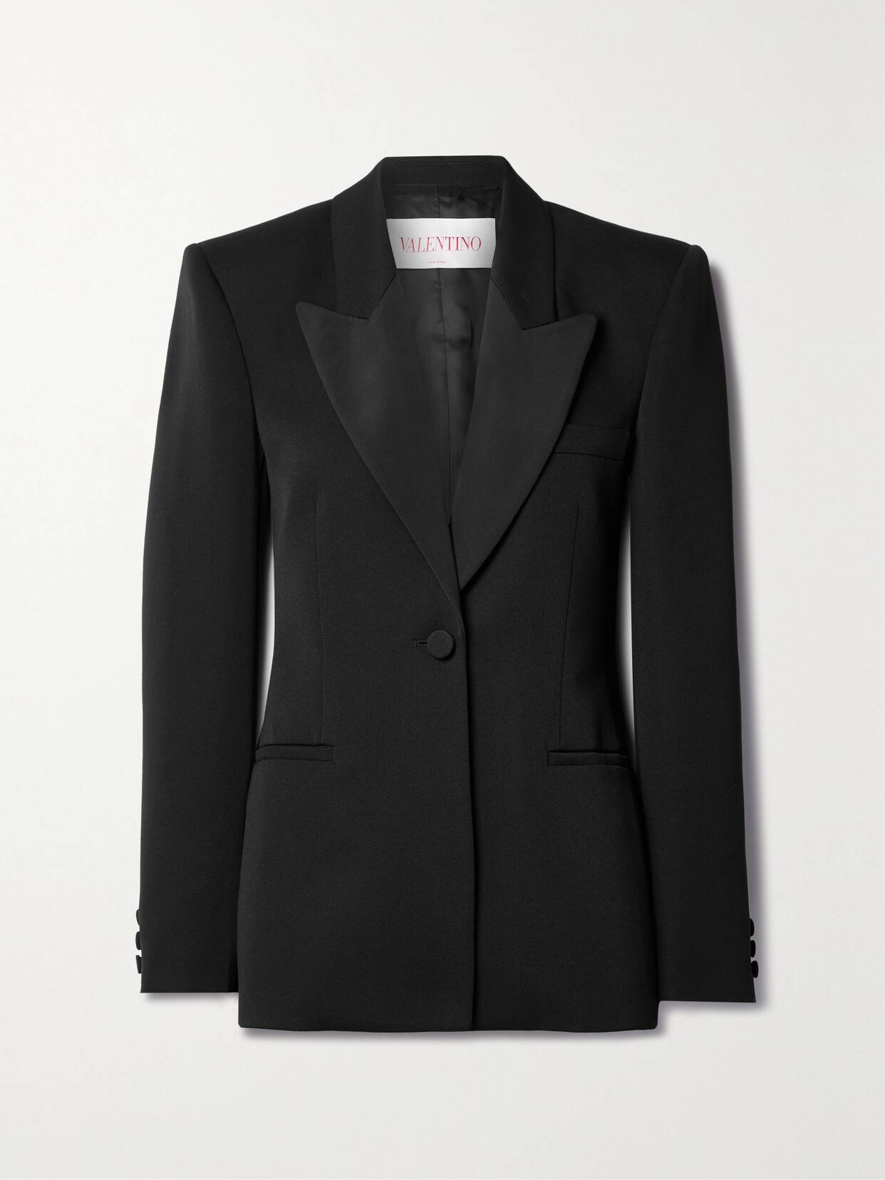 Valentino Faille-trimmed Wool Grain De Poudre Blazer In Black