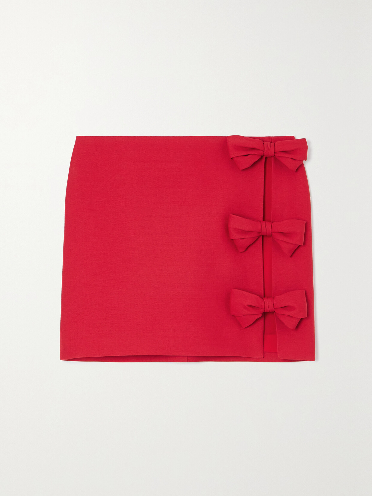 Shop Valentino Bow-embellished Wool And Silk-blend Crepe Mini Skirt In Red