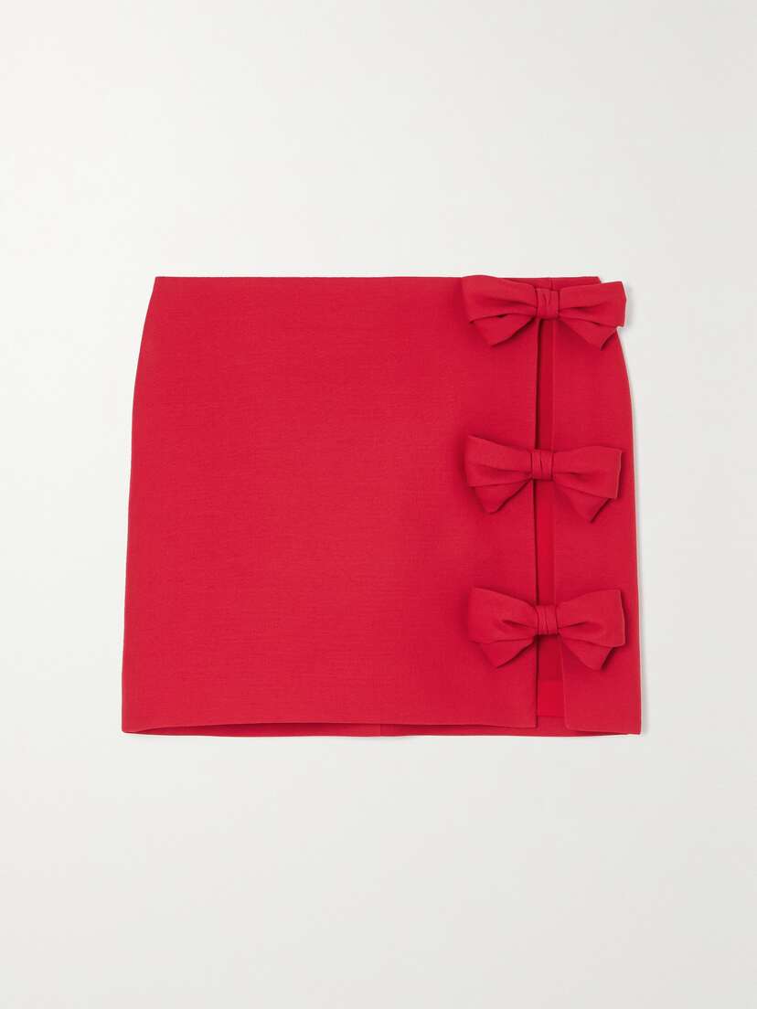 Valentino Garavani Bow-embellished Wool And Silk-blend Crepe Mini Skirt