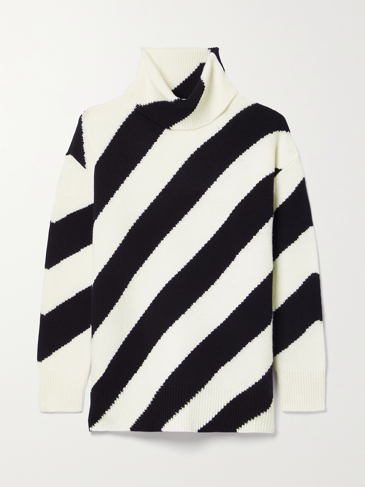 Shop Valentino Two-tone Striped Wool Turtleneck Sweater In White