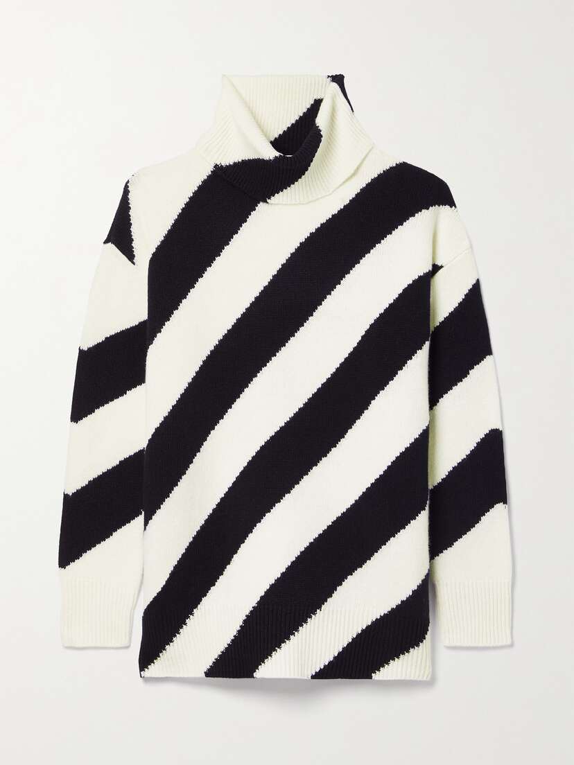 Valentino Garavani Two-tone Striped Wool Turtleneck Sweater