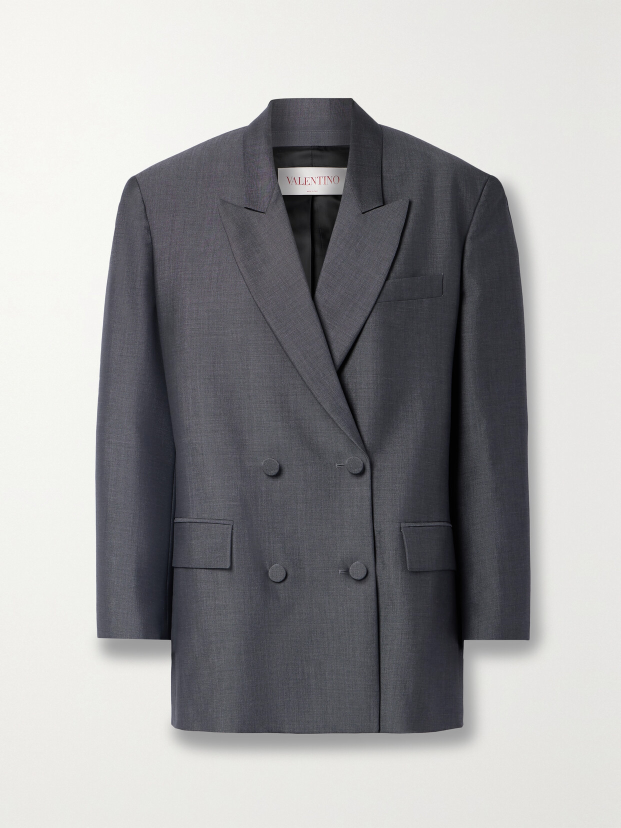 Shop Valentino Double-breasted Mohair And Wool-blend Blazer In Gray