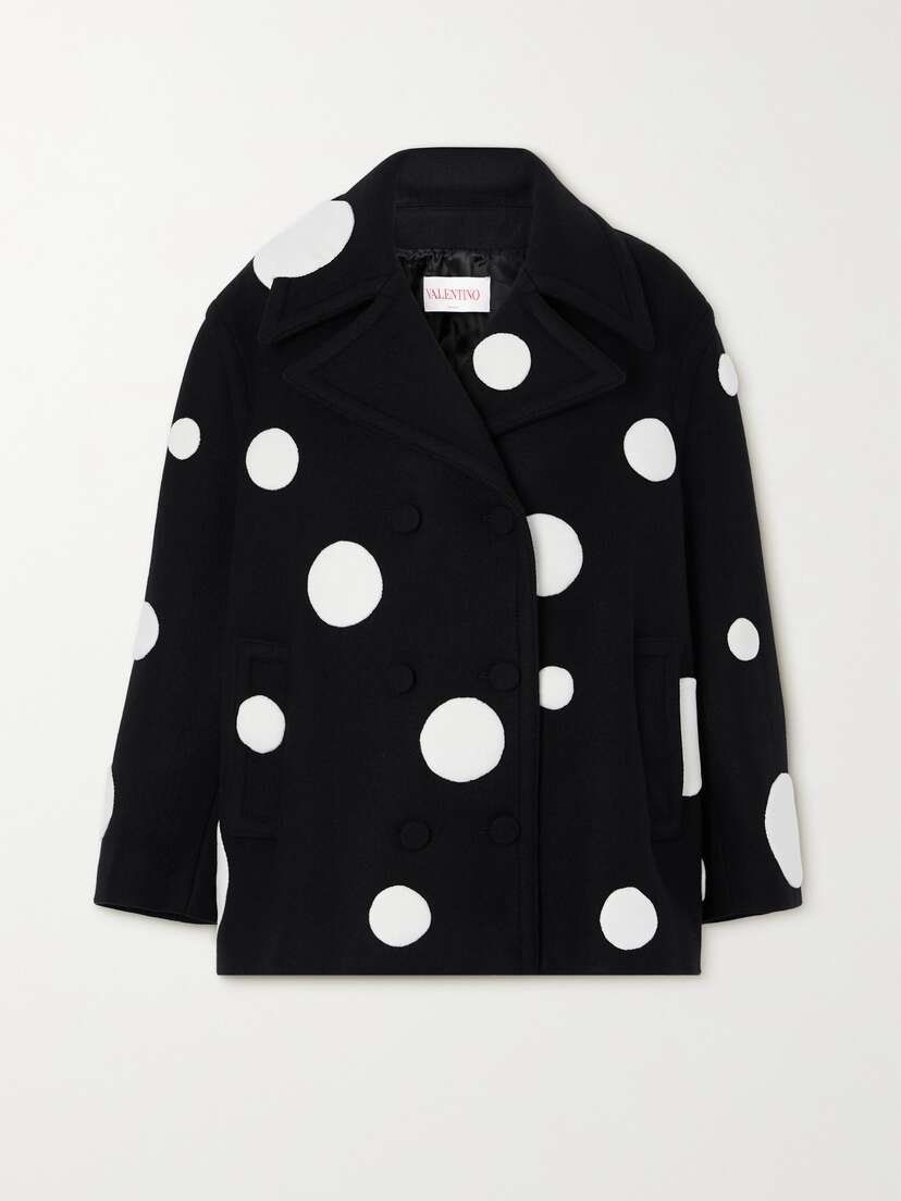 Valentino Garavani Double-breasted Polka-dot Wool-blend Coat