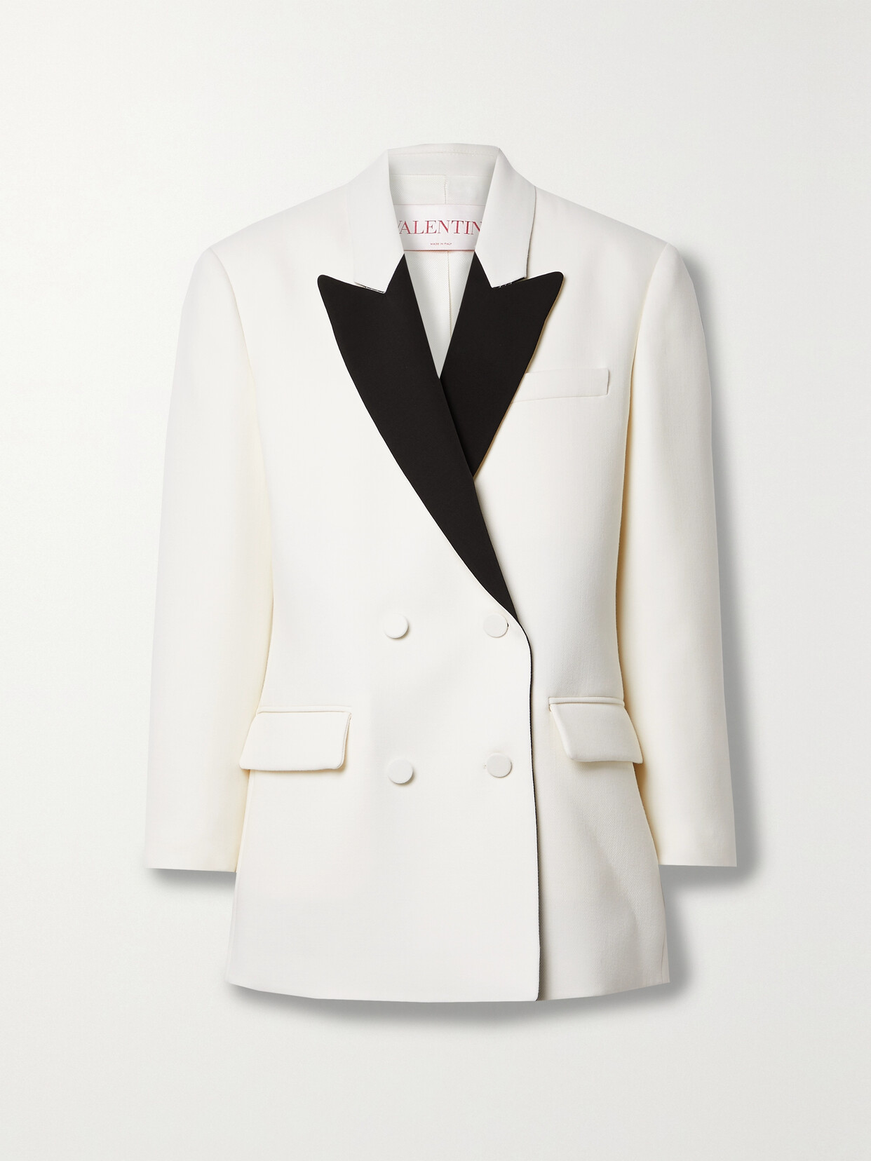 Shop Valentino Oversized Double-breasted Two-tone Wool-blend Crepe Blazer In White