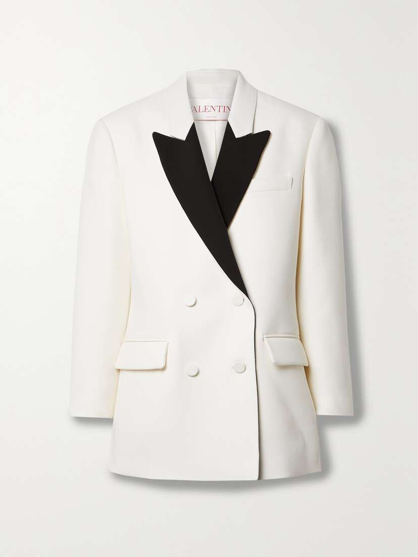 Valentino Garavani Oversized Double-breasted Two-tone Wool-blend Crepe Blazer