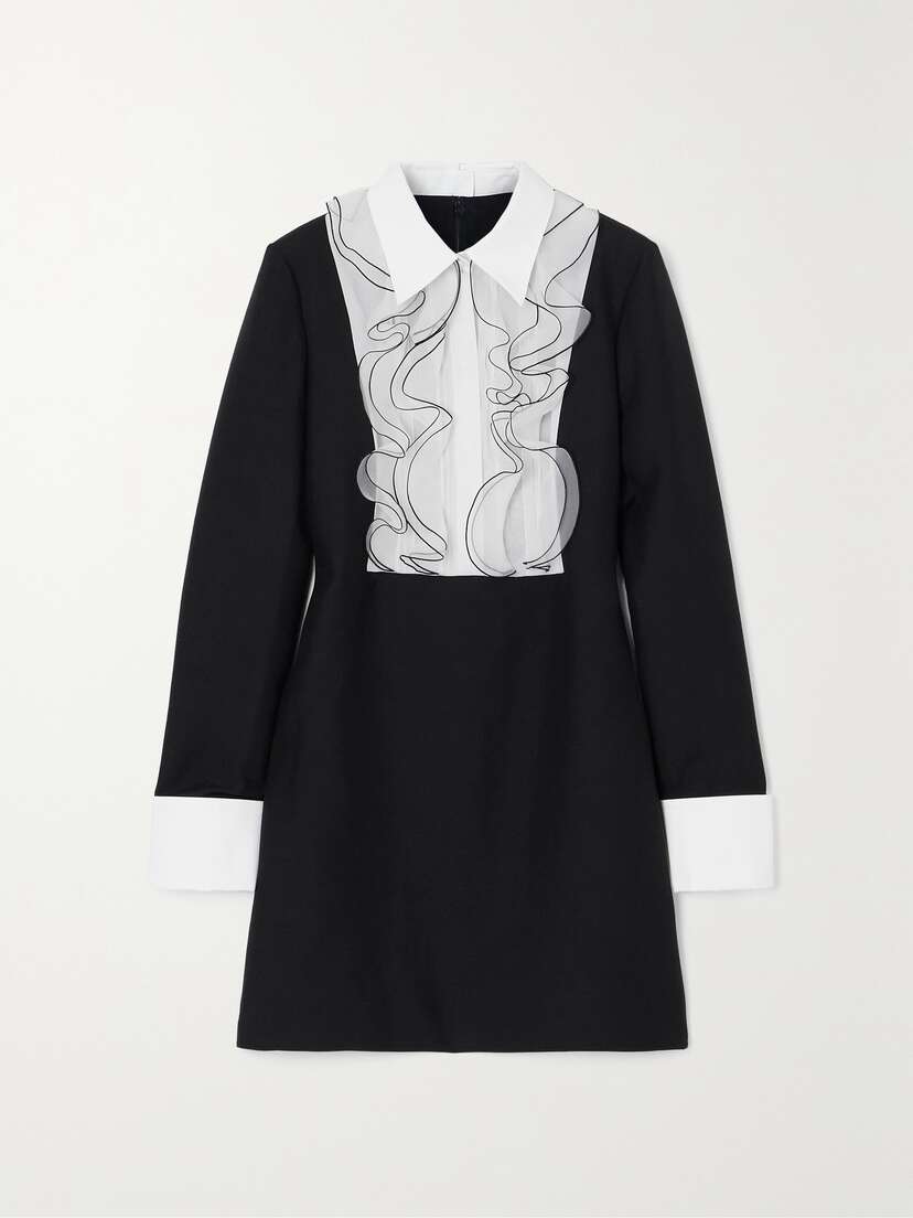 Valentino Garavani Poplin And Chiffon-trimmed Wool And Silk-blend Crepe Mini Dress