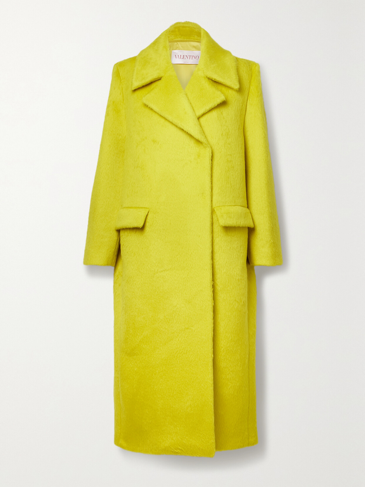 Valentino Oversized Double-breasted Llama And Wool-blend Coat In Yellow