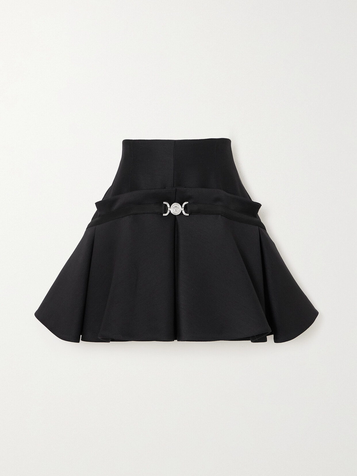 Shop Versace Embellished Wool And Silk-satin Mini Skirt In Black