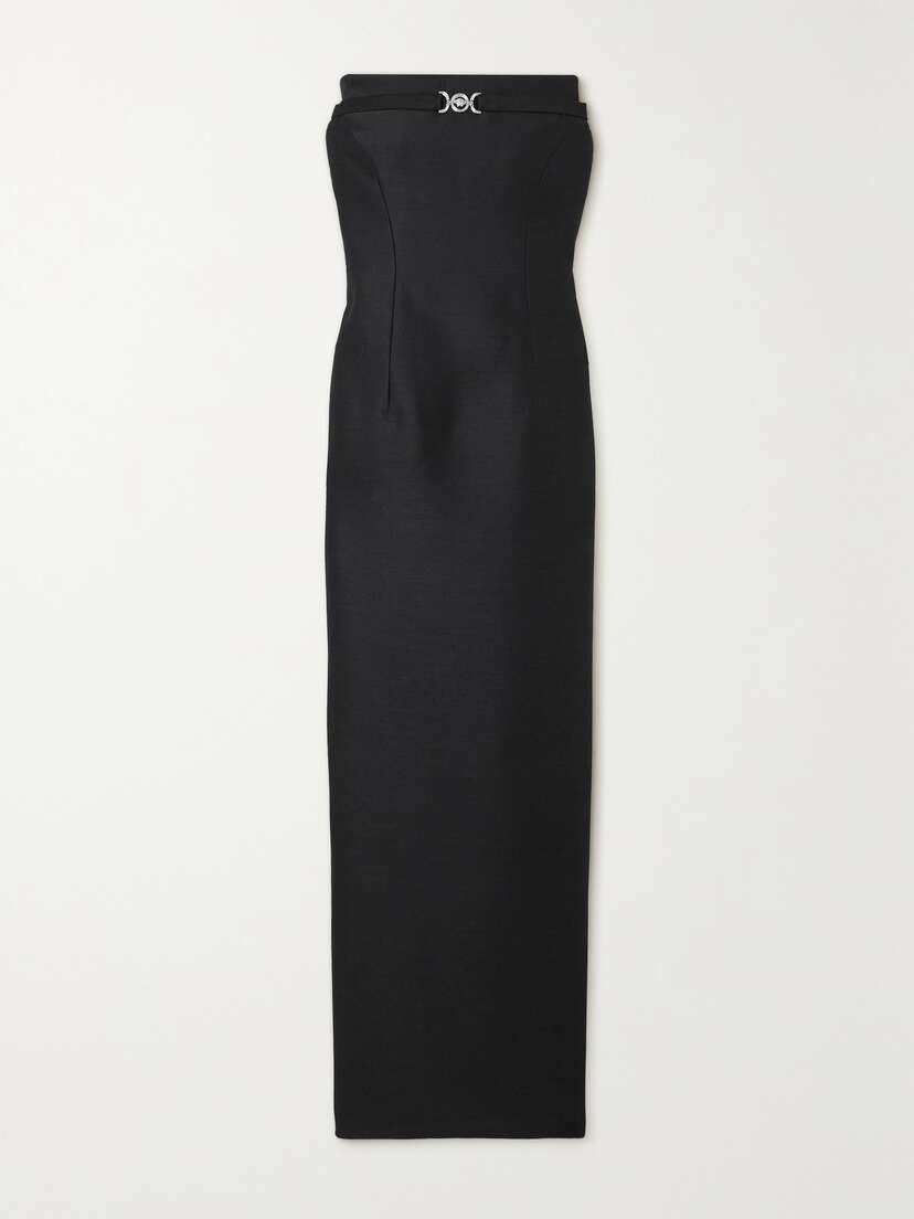 Versace Strapless Embellished Wool And Silk-blend Midi Dress