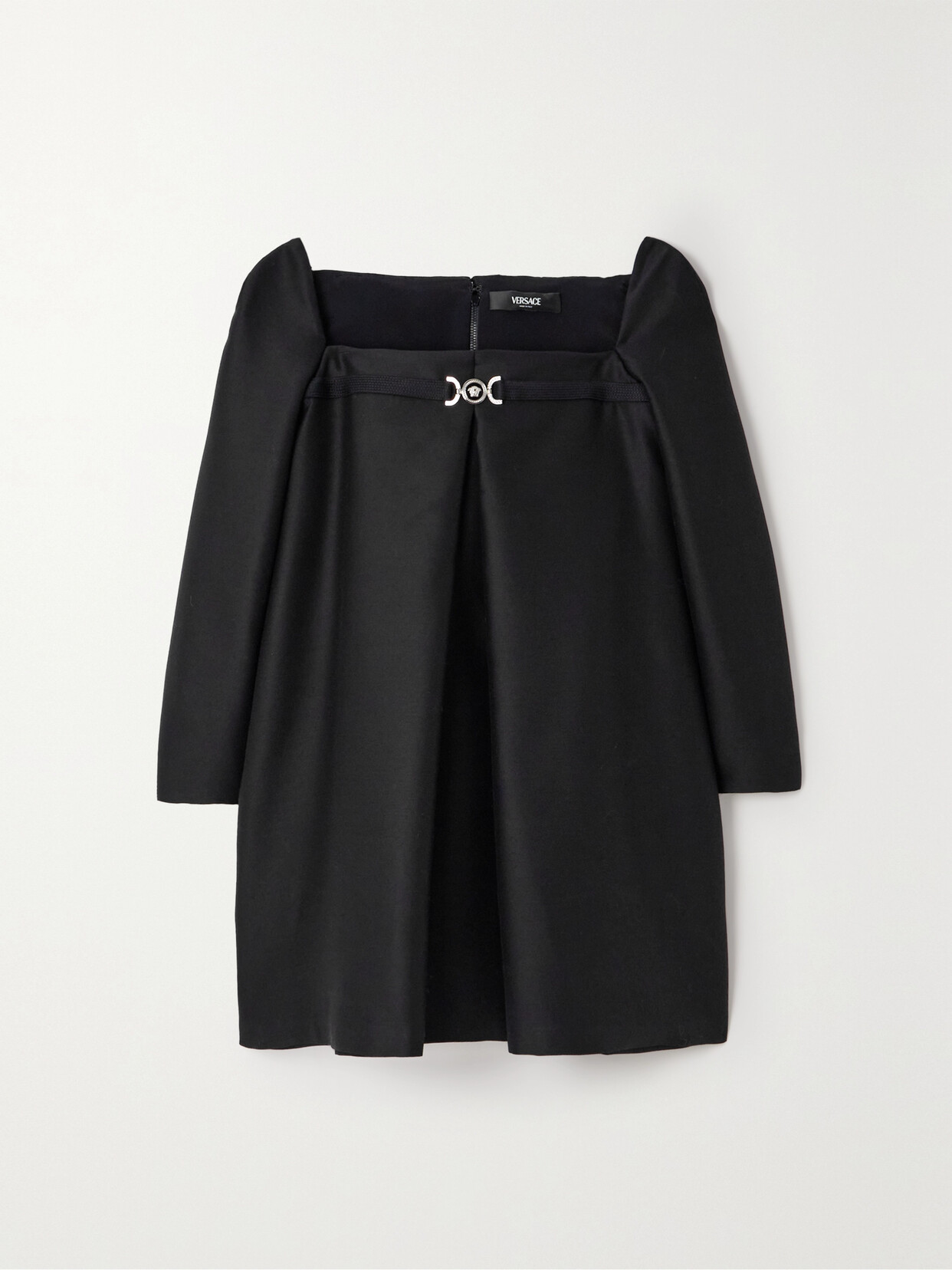 Versace Embellished Pleated Wool And Silk-blend Faille Mini Dress In Black