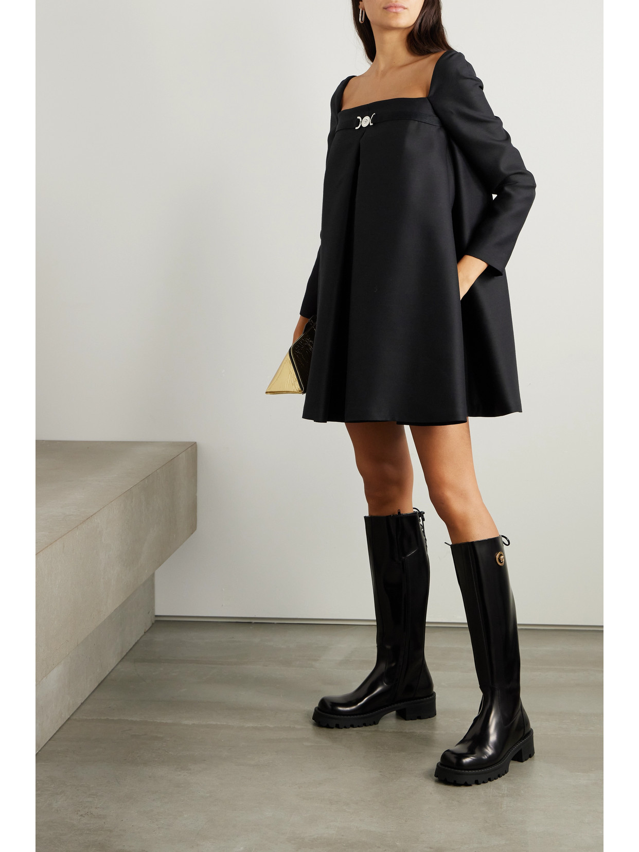 Versace Medusa '95 Box-pleat Mini Dress In Black