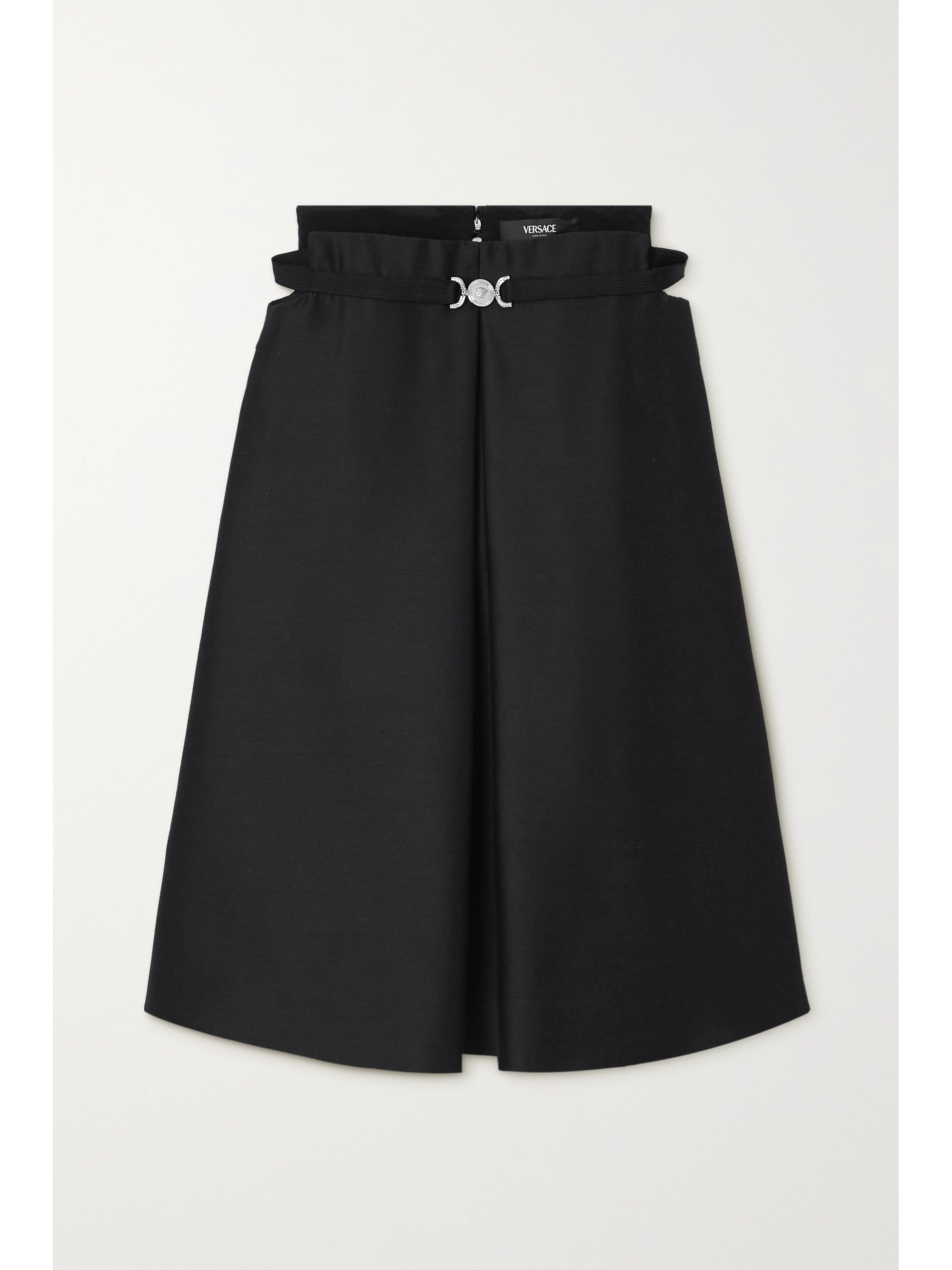 Versace Belted strapless wool and silk-blend mini dress