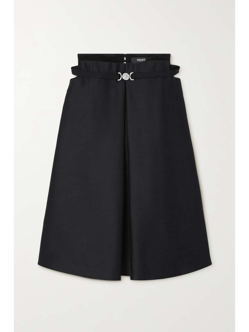 Versace Belted Strapless Wool And Silk-blend Mini Dress