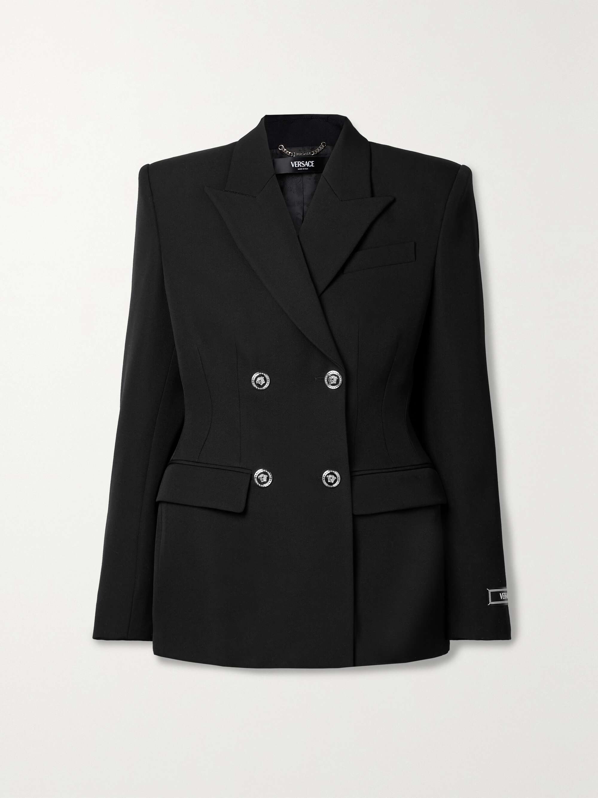 VERSACE Double-breasted grain de poudre wool blazer | NET-A-PORTER