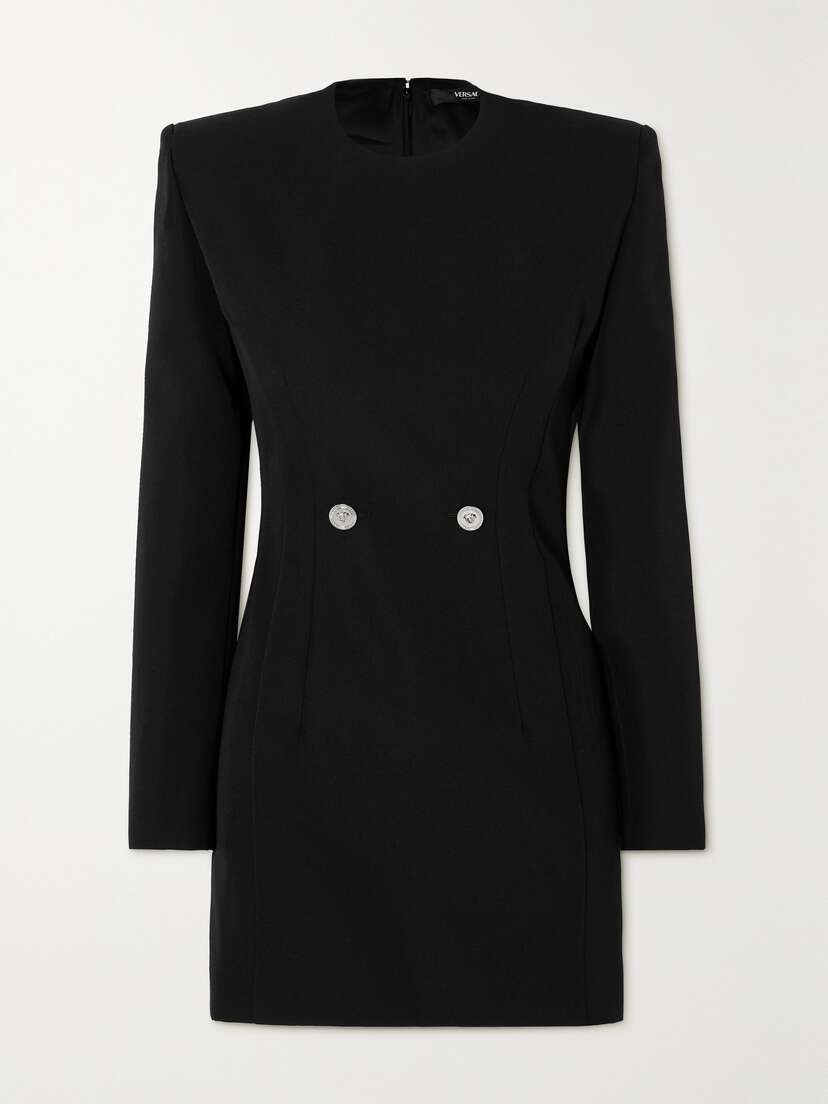 Versace Button-embellished Grain De Poudre Wool Mini Dress