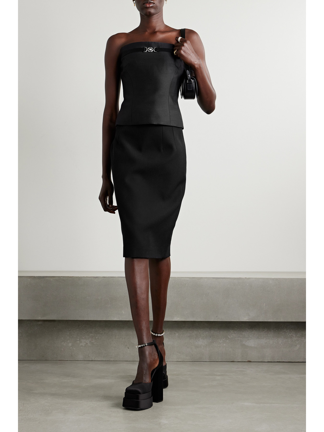 Versace Grain De Poudre Pencil Midi Skirt In Black
