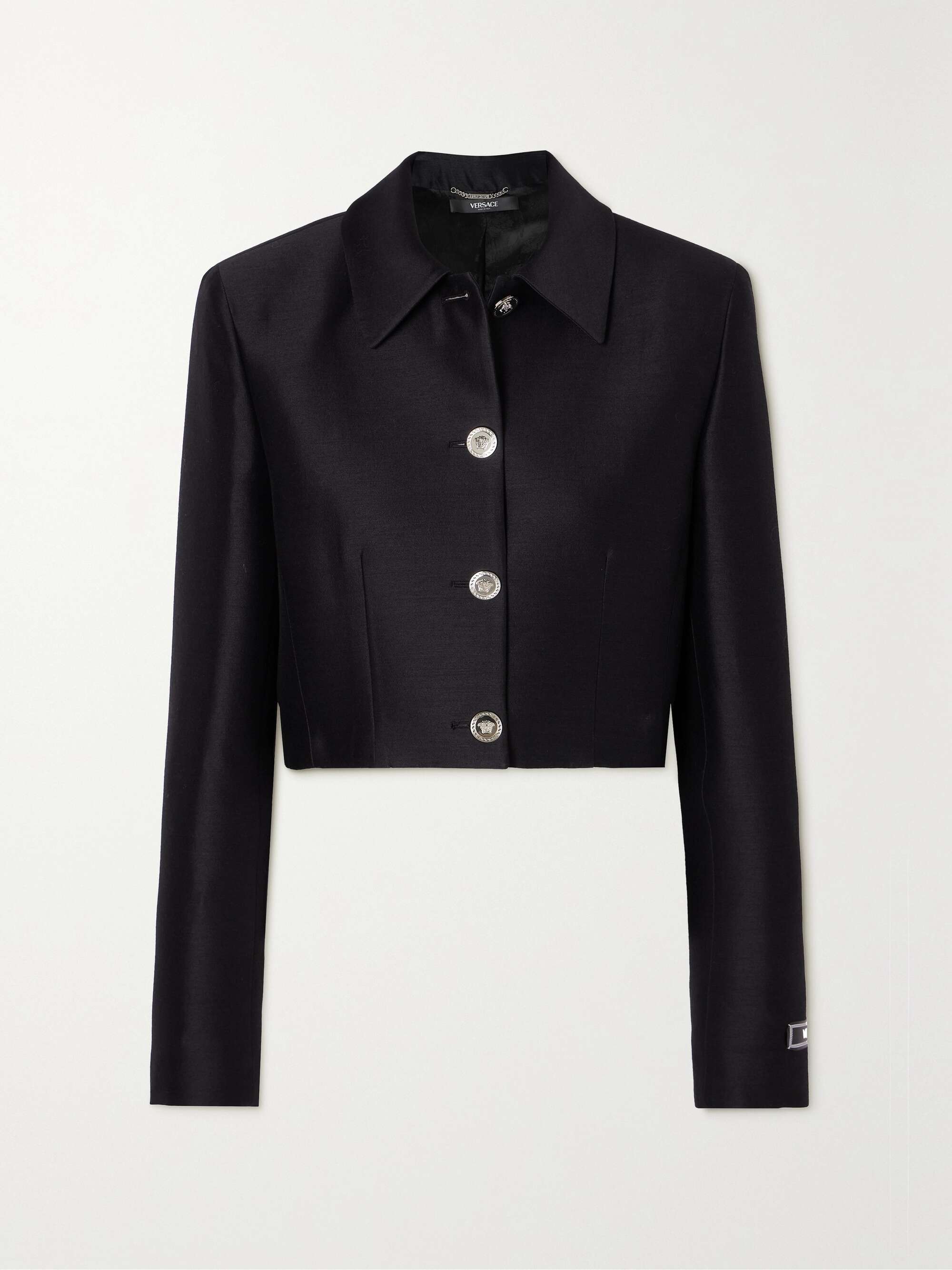 VERSACE Cropped wool and silk-blend jacket | NET-A-PORTER