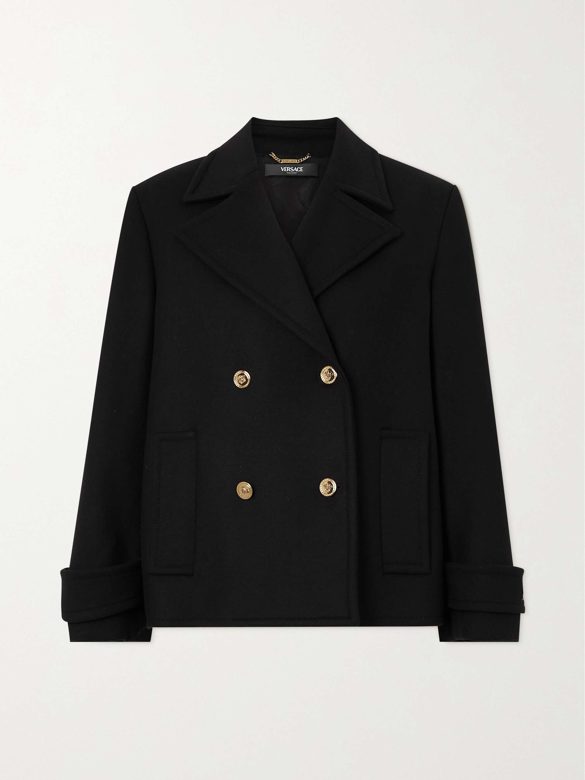 VERSACE Icons double-breasted wool-blend drill coat | NET-A-PORTER