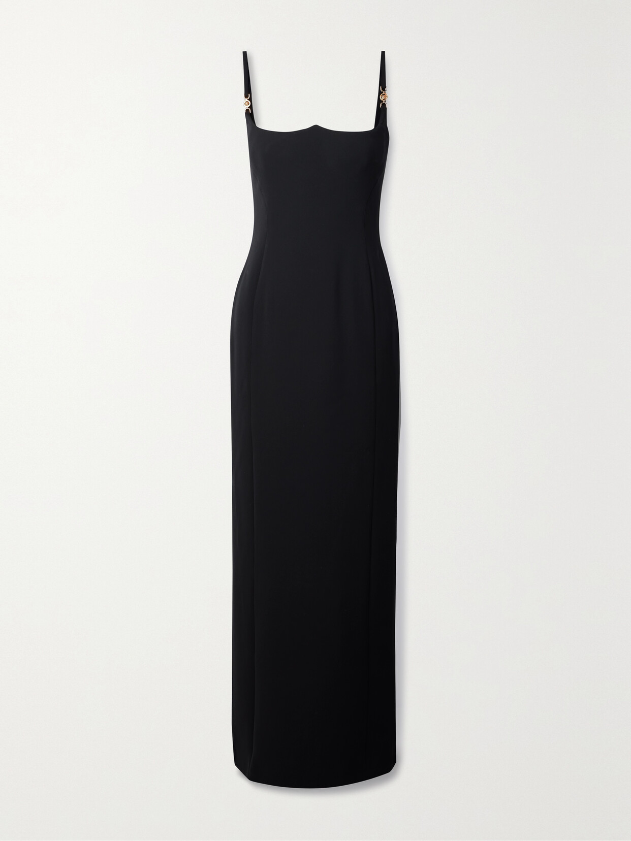 Versace Icons Embellished Silk-cady Maxi Dress In Black