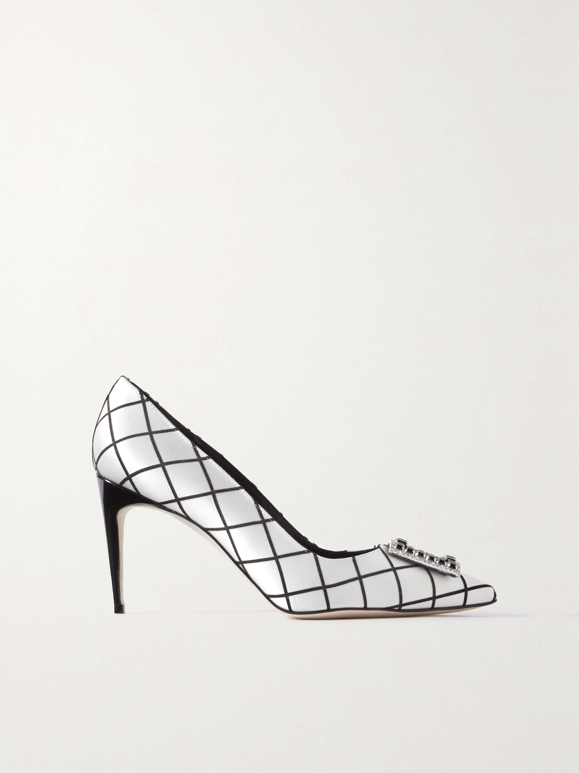 MANOLO BLAHNIK Latexa 90 embellished checked satin pumps | NET-A-PORTER