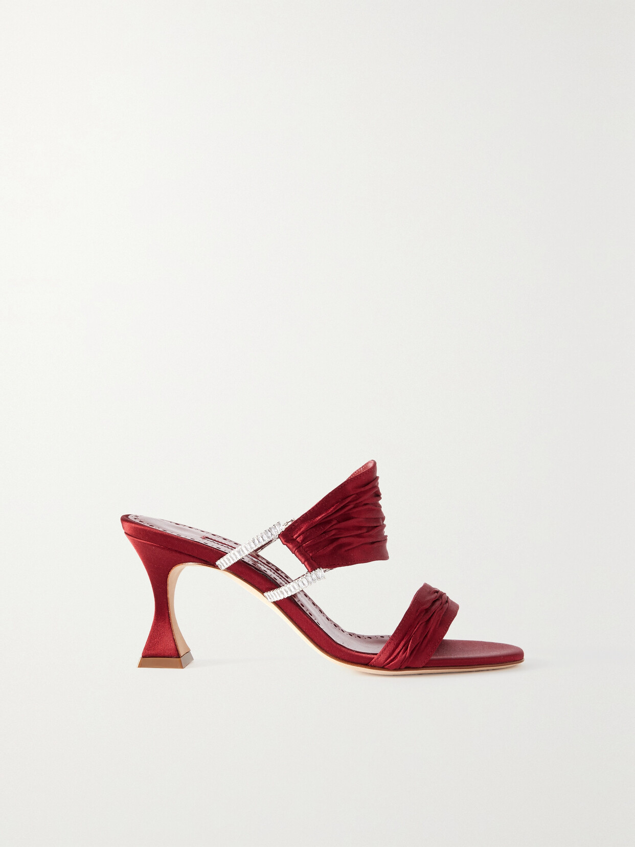 Manolo Blahnik Chinap 70 Crystal-embellished Gathered Satin Mules In Red