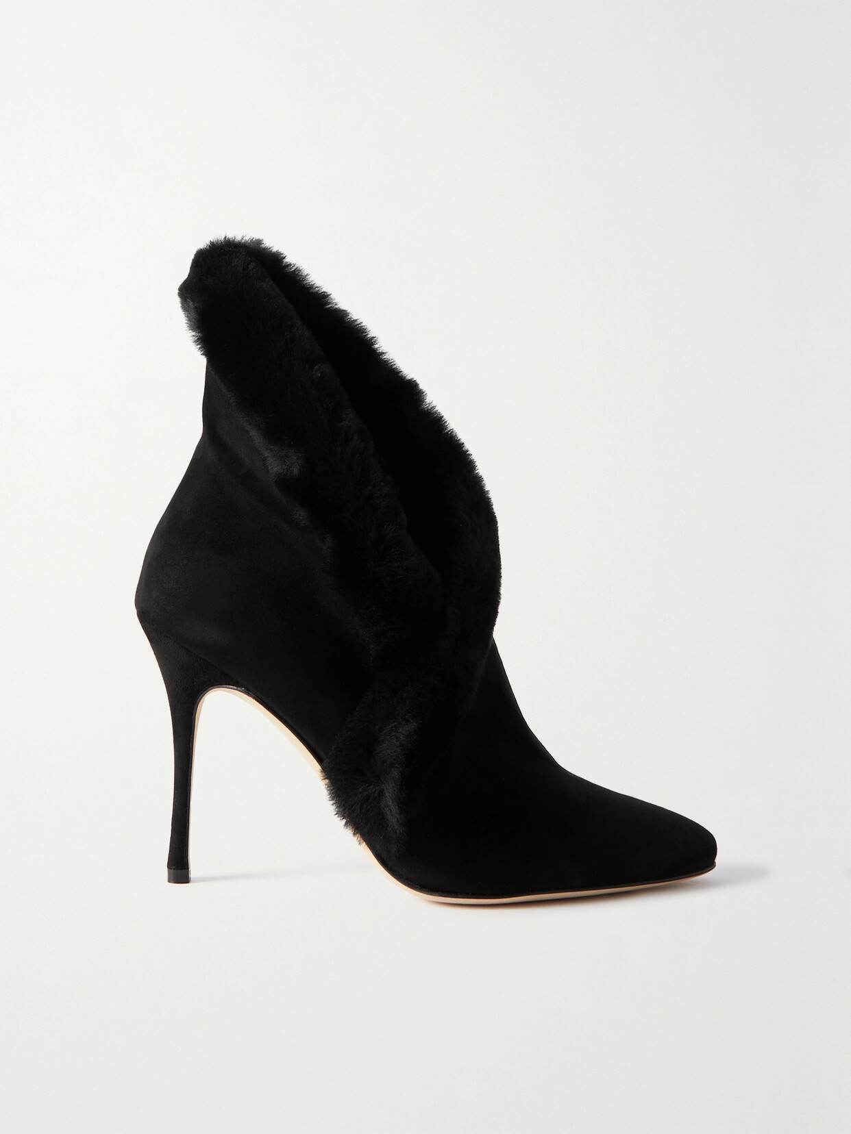 MANOLO BLAHNIK NESTANU 105 SHEARLING-TRIMMED SUEDE ANKLE BOOTS