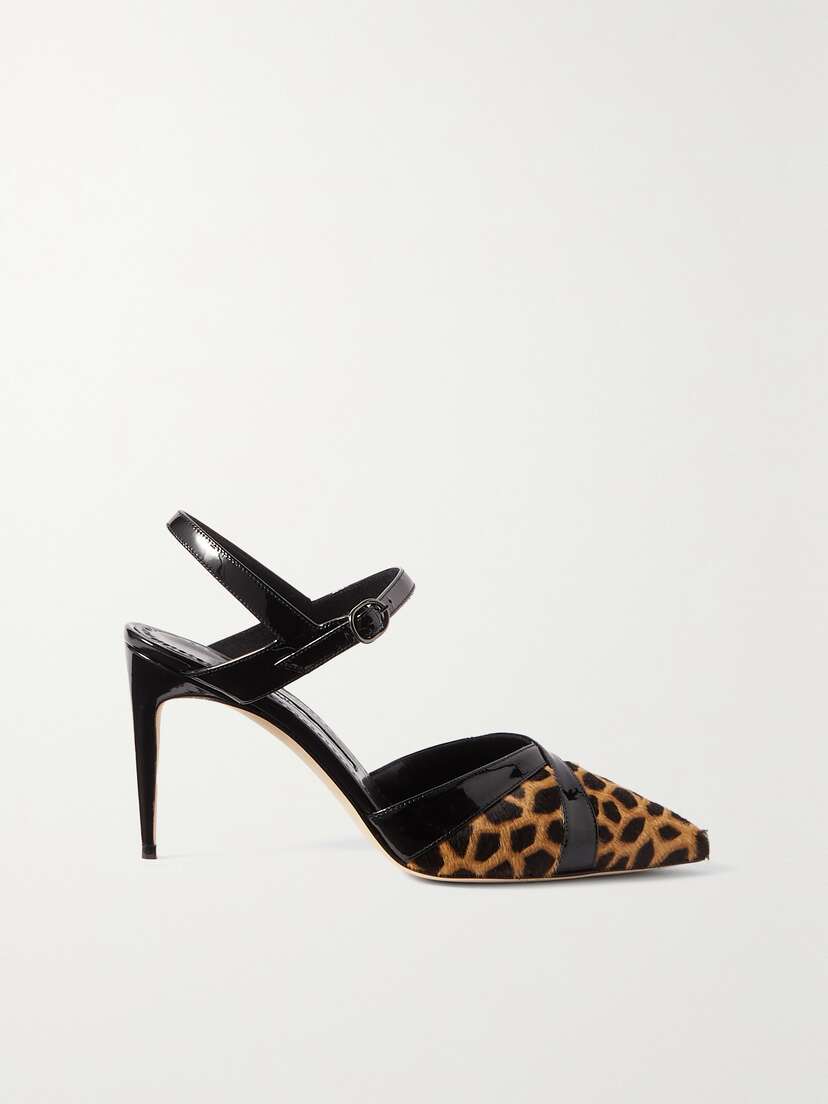 Manolo Blahnik Aristida 90 Patent-leather Trimmed Leopard-print Calf Hair Pumps