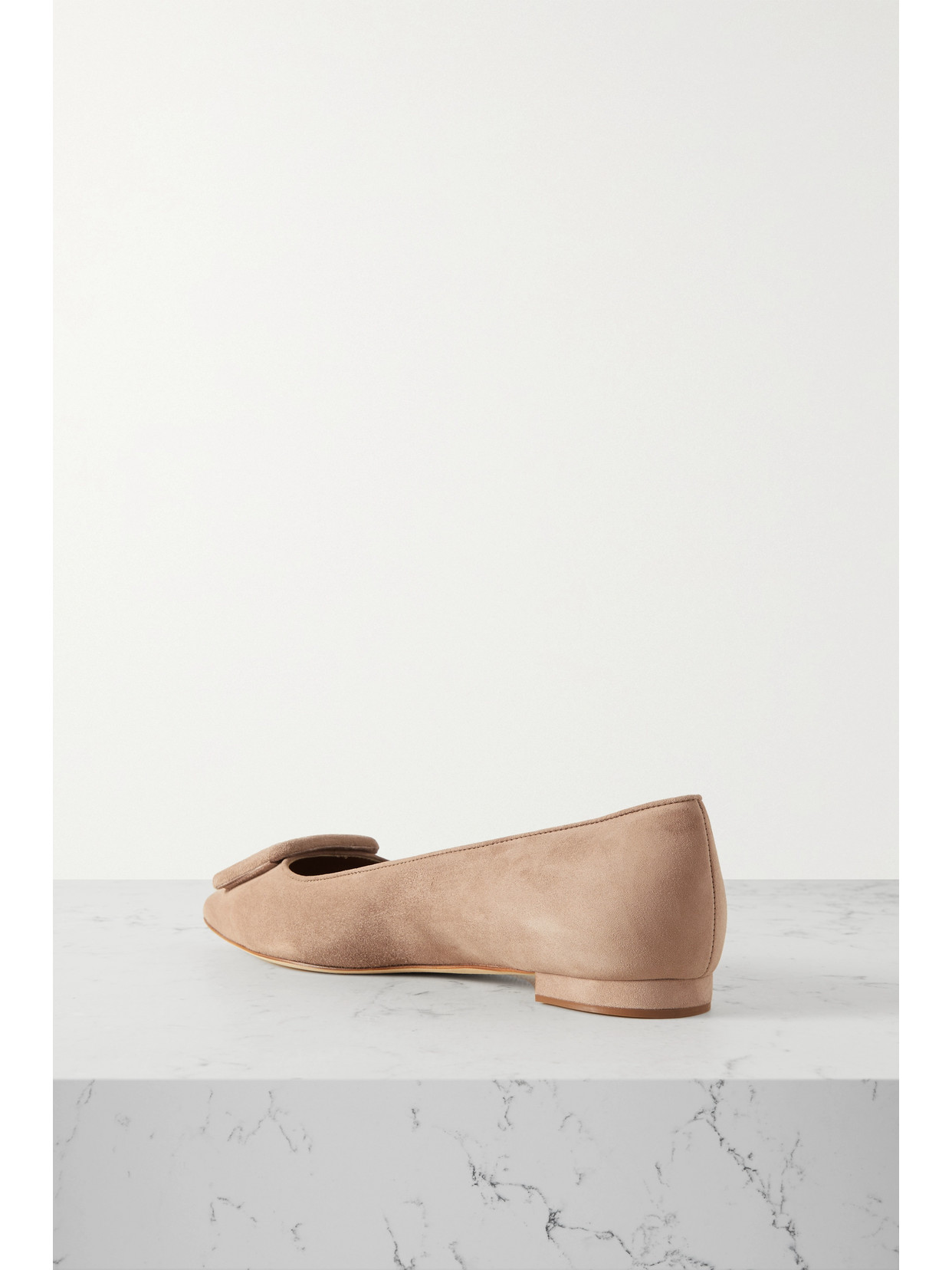 Manolo Blahnik Maysale Suede Point-toe Flats In Brown