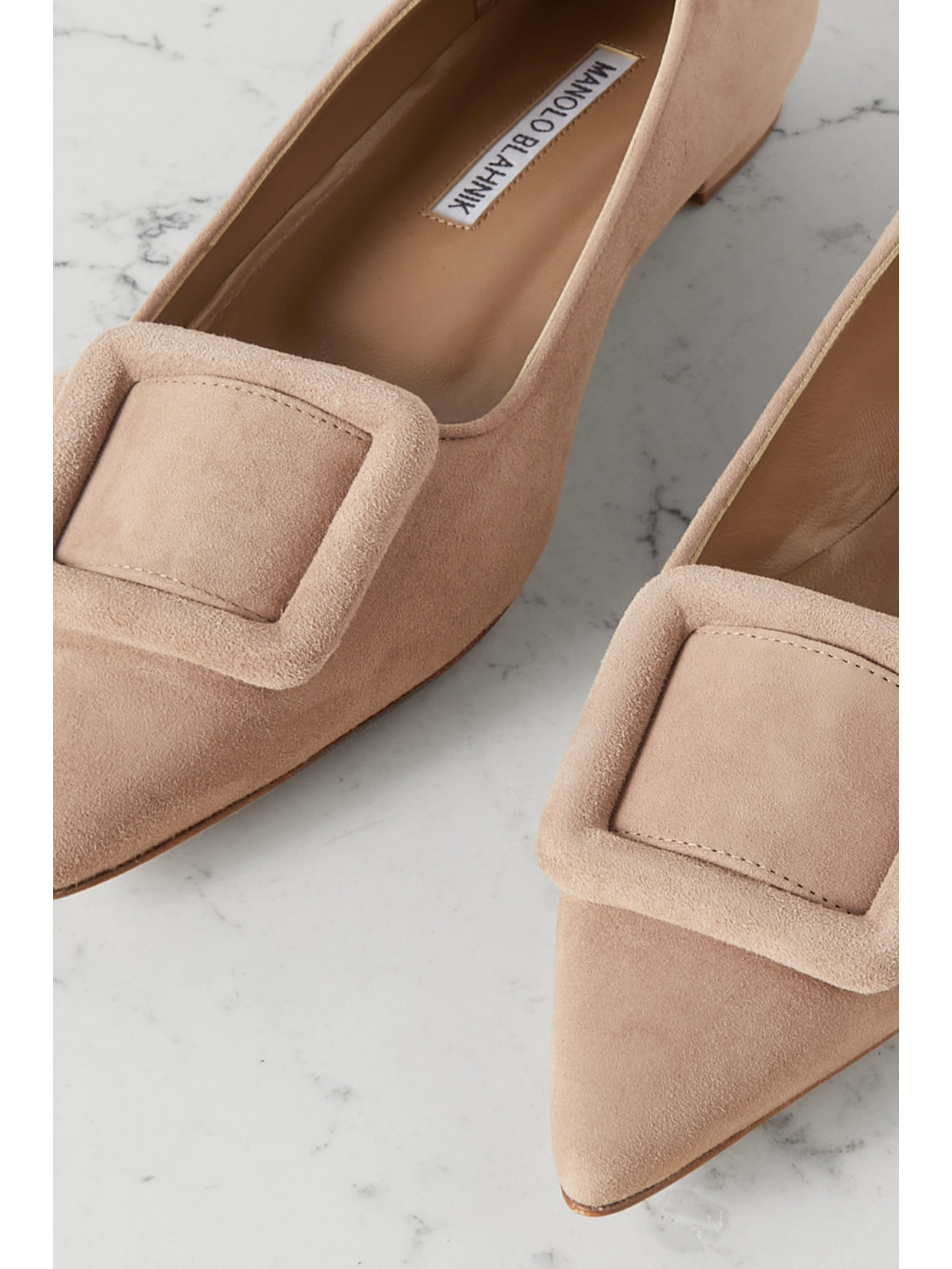 Shop Manolo Blahnik Maysale Suede Point-toe Flats In Brown