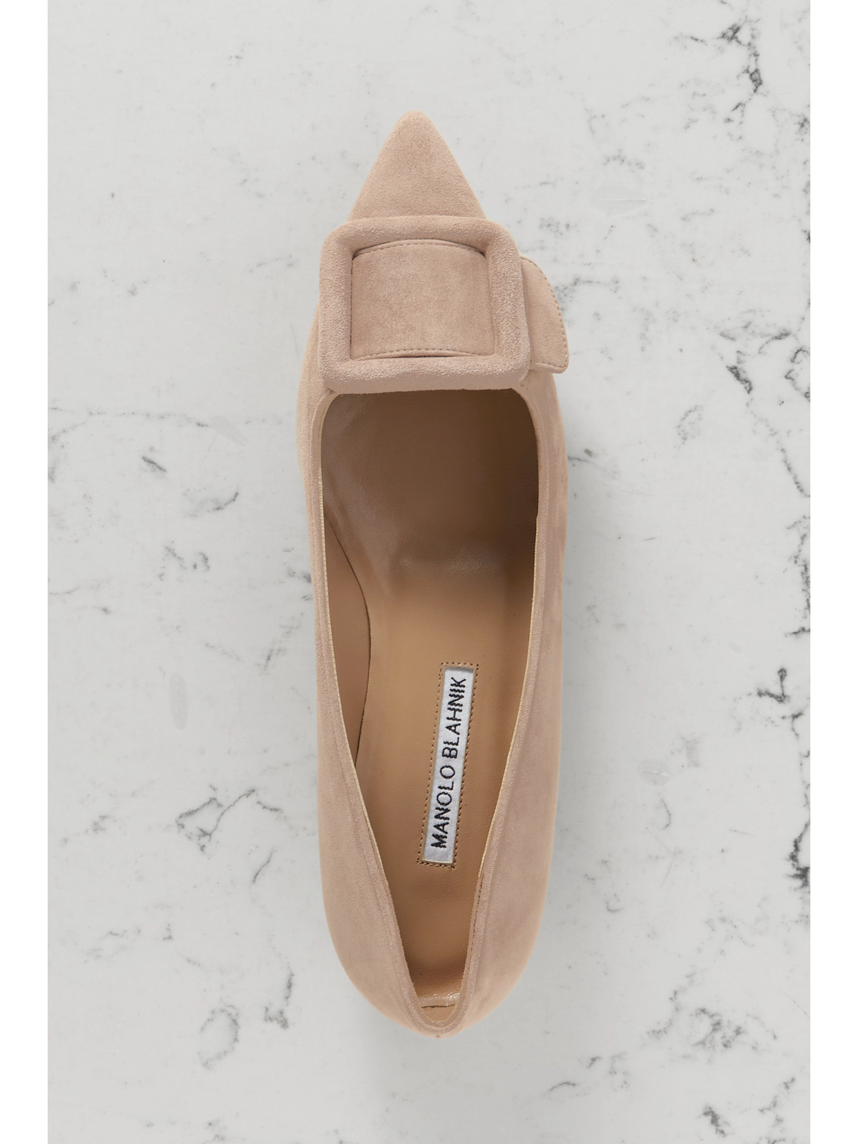 Manolo Blahnik Maysale Suede Point-toe Flats In Brown
